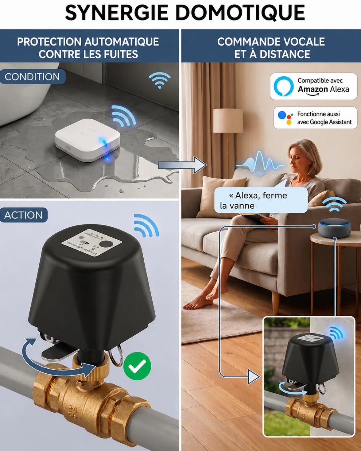 Vanne Connectée WiFi Motorisée Laiton 3/4 Pouce avec Minuteur Compatible Alexa Google Jardin Piscine