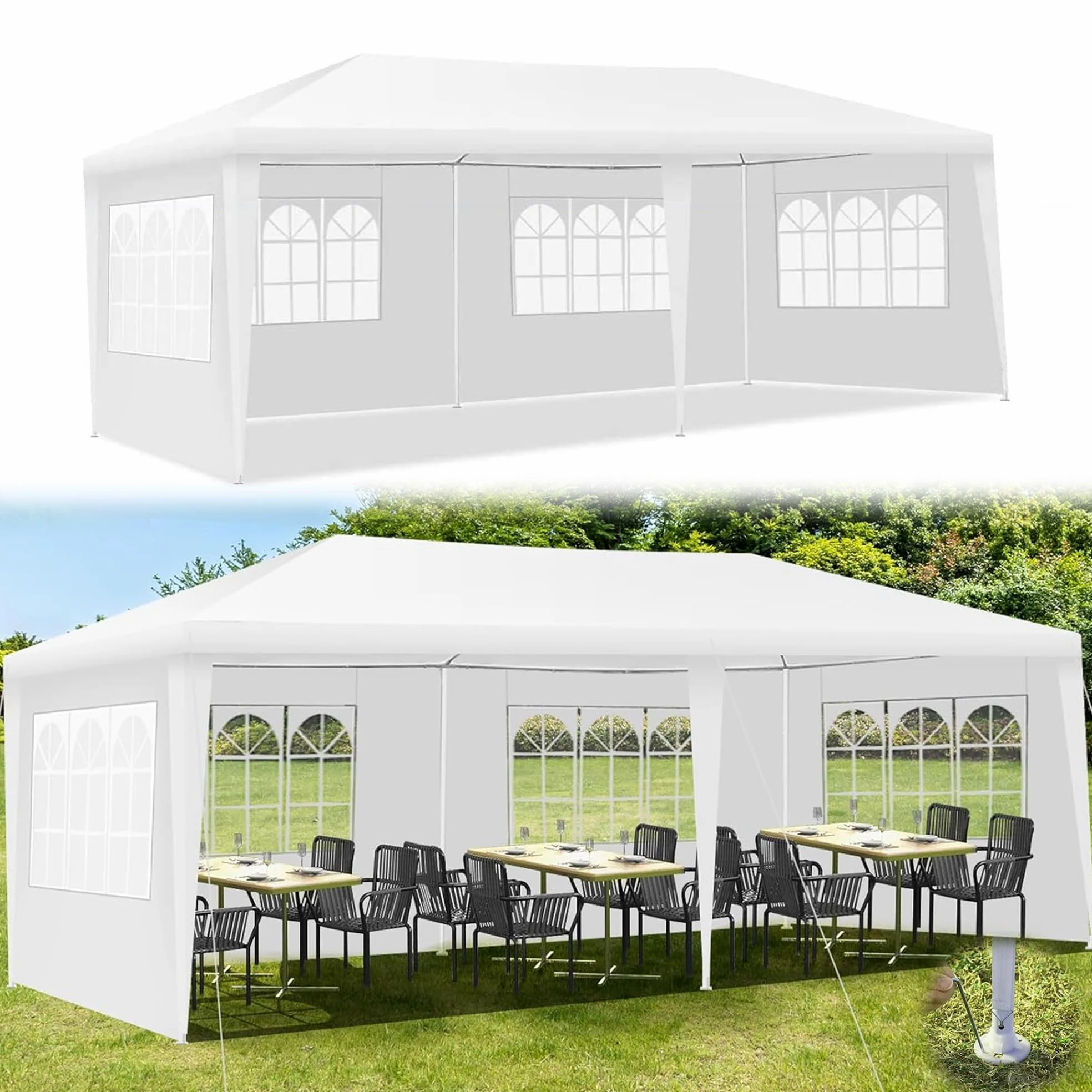 RELAX4LIFE Tonnelle de Jardin Extérieur 3x6 Imperméable, Barnum 3x6 avec 4 Parois Amovibles, Tente de Reception en PE, Sac de Transport, Facile à Monter pour Mariage Marché (3X6 | 4 Bâches)