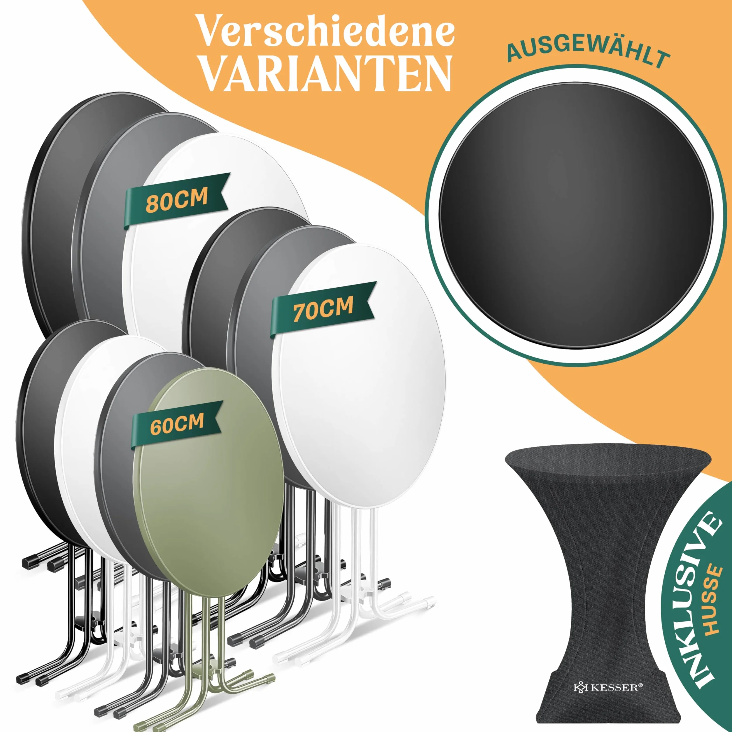 KESSER Table Haute Pliante Ronde Ø 80 cm Gastronomie Bistrot Jardin Résistante Intempéries Chaleur