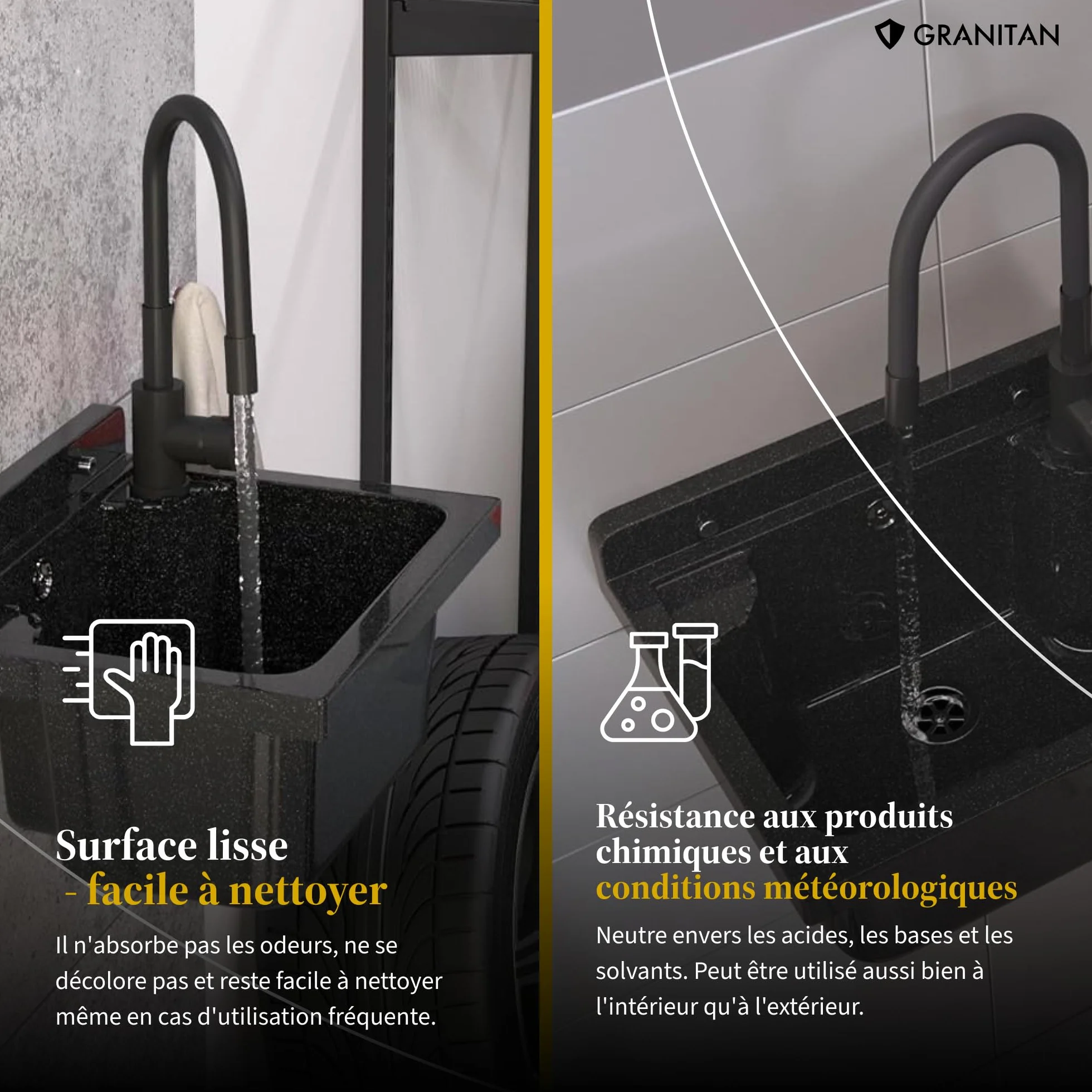 Évier extérieur Buanderie Lavabo extérieur siphon polypropylène noir GRANITAN