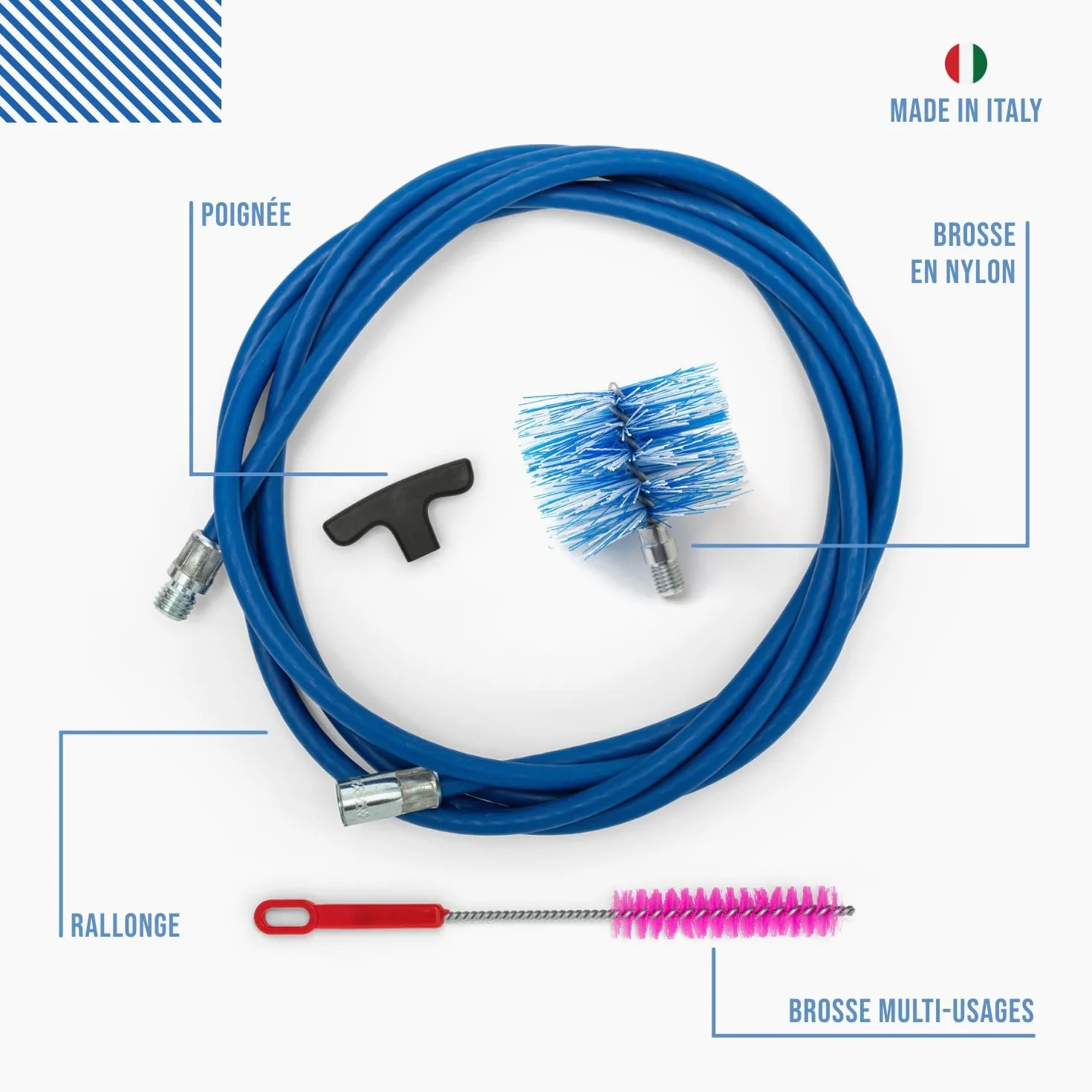 Kit de ramonage poêle à granulés BARETTO Ø 80 mm 3 m Hérisson Nylon Raccord M12