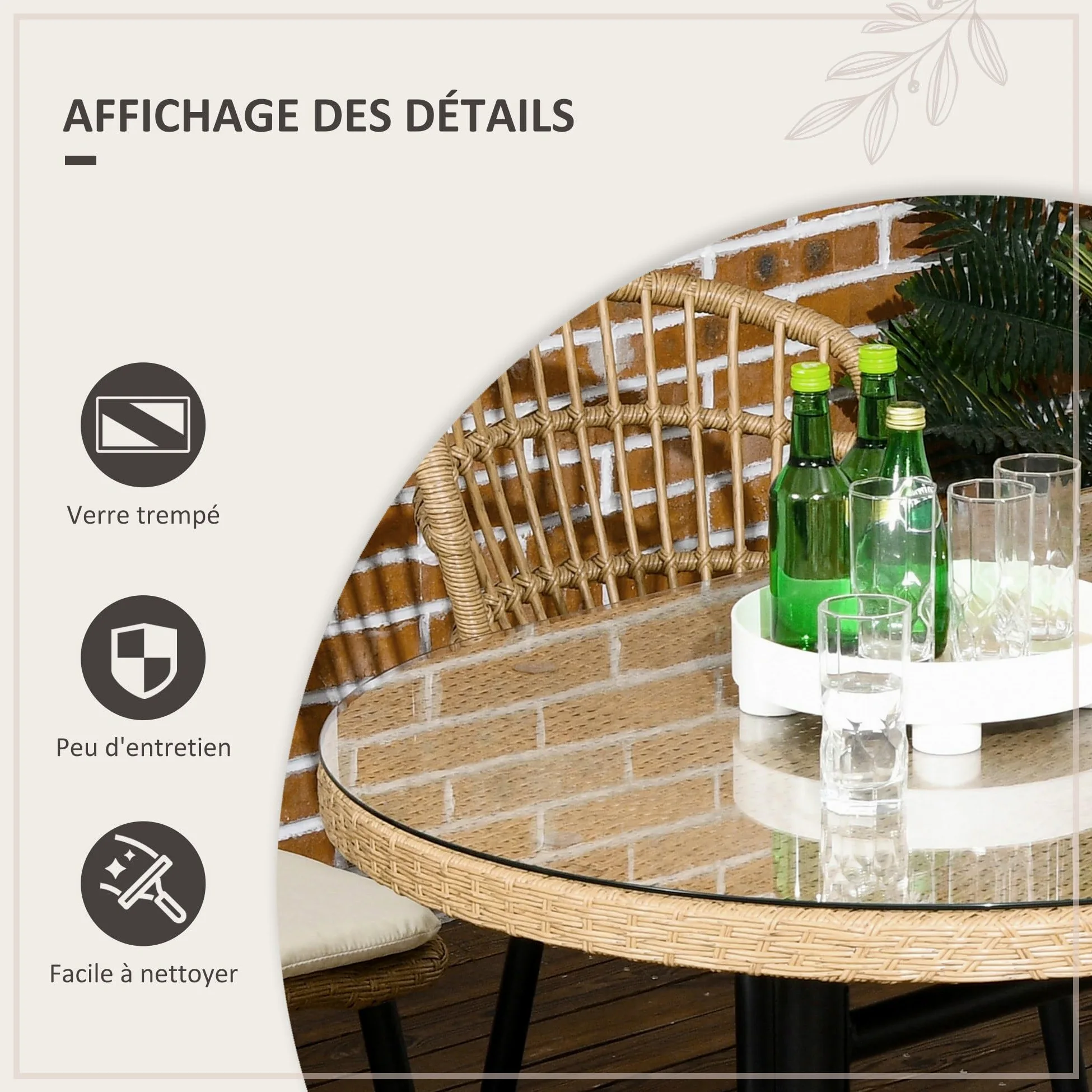 Outsunny Salon de Jardin extérieur en résine tressée 6 Places Ensemble de Salle à Manger - 1 Table rectangulaire et 6 chaises avec Coussins - Plateau en Verre trempé, Cadre en Acier, Bois Naturel