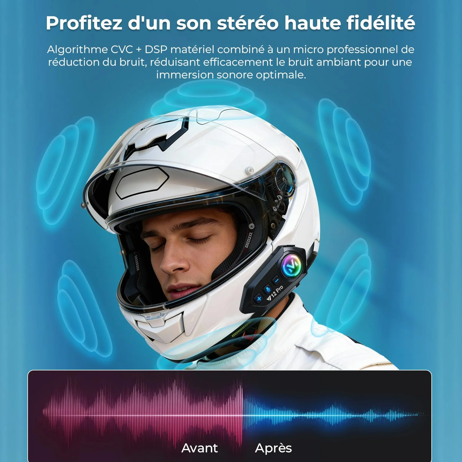 Xmenha Intercom Moto Bluetooth Casque Suppression Bruit CVC Système Interphone Wireless 5.1 Radio IP65 Étanche 2 Pack