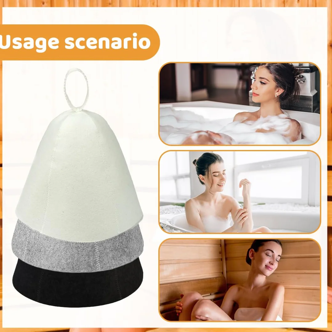 Chapeau Sauna en Feutre 3 Pièces, Bonnet Sauna 2 Pièces, Anti-Chaleur Casquette de Bain Vapeur pour Homme Femme (Gris, Noir, Blanc)
