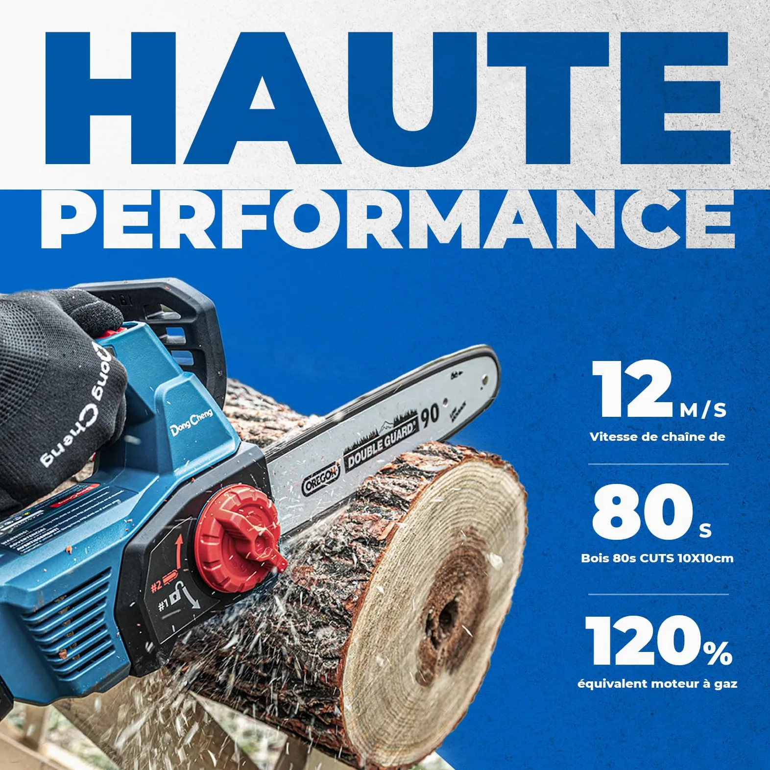 DongCheng Tronçonneuse sans fil a batterie 20V, moteur sans balais, guide-chaîne OREGON de 30 cm, tension de chaîne sans outil, Graissage automatique de la chaîne, avec batterie 4,0 Ah et chargeur