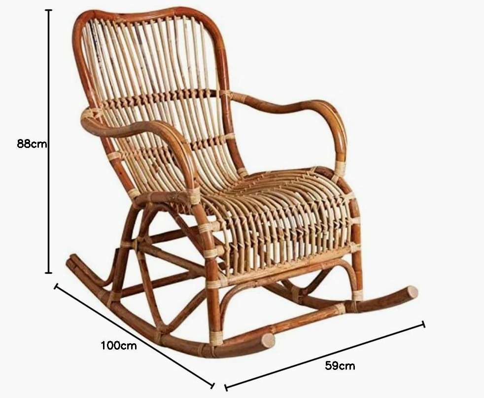 AUBRY GASPARD - Rocking Chair Rotin Naturel Paya - Écorce - Rotin Brut - 88x59x100 cm - Siège Largeur 53 cm - Compatible Extérieur - Livré Monté - Entretien Facile