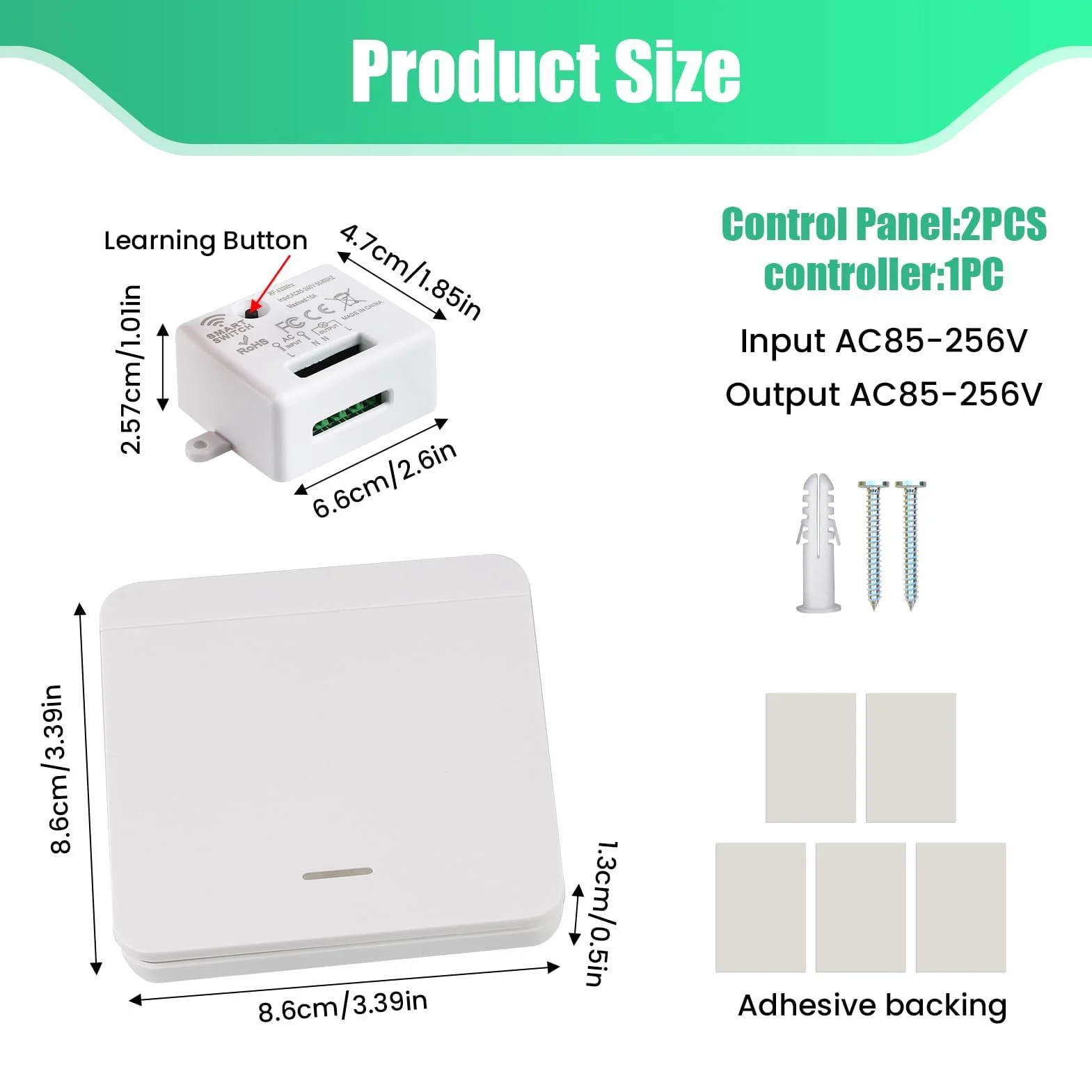 Interrupteur Sans Fil Kit 2 Pièces Va et Vient 10A 230V 433MHz 1500W Portée 30m