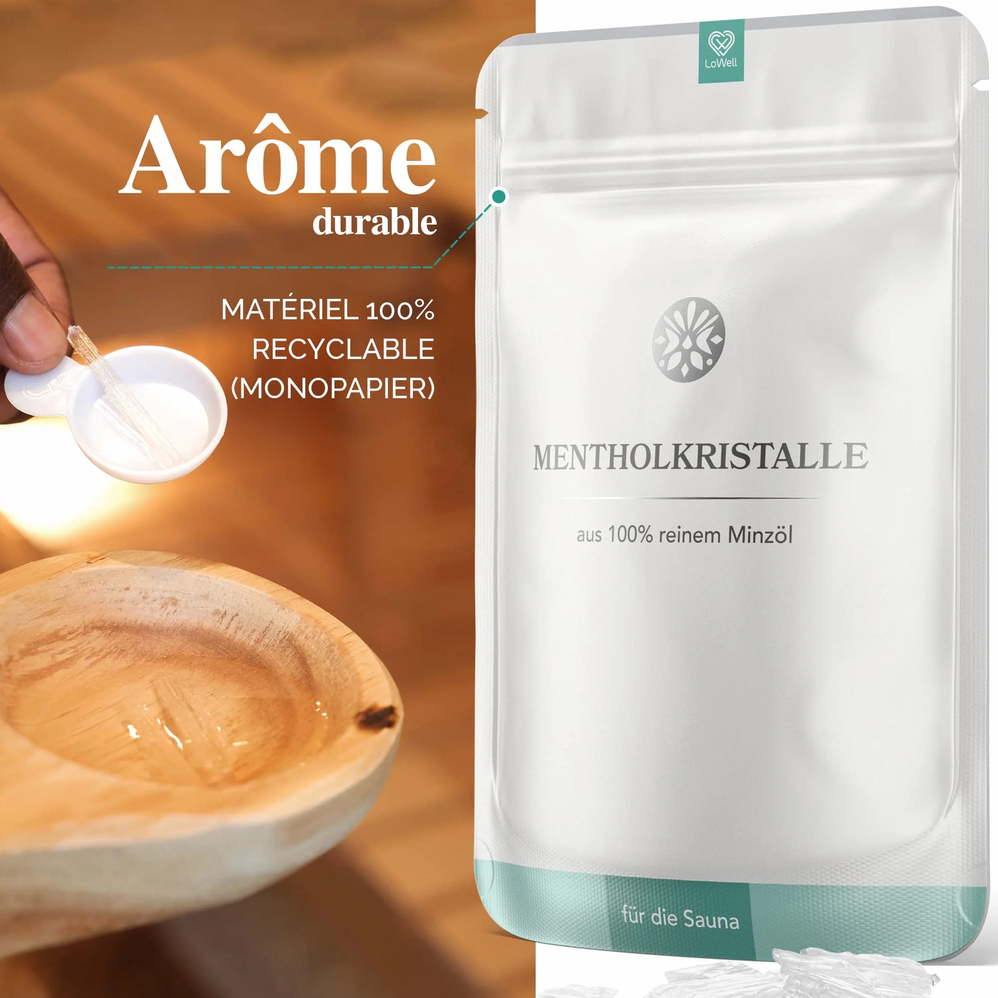 LoWell Cristaux de menthol 100% menthe pure pour sauna - Sachets refermables
