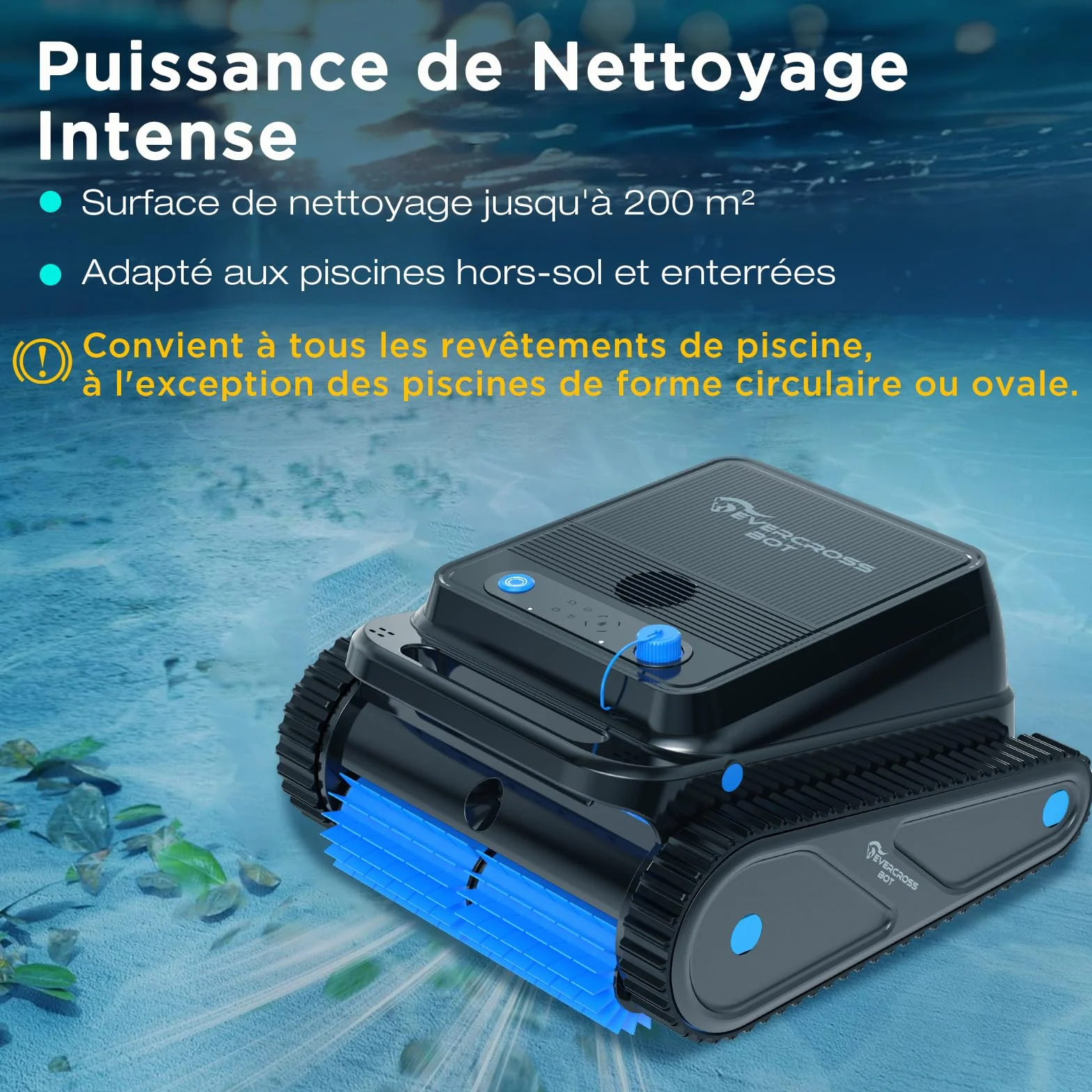 Robot Piscine Fond et Parois sans Fil 120 Min Autonomie 200㎡ Navigation Intelligente