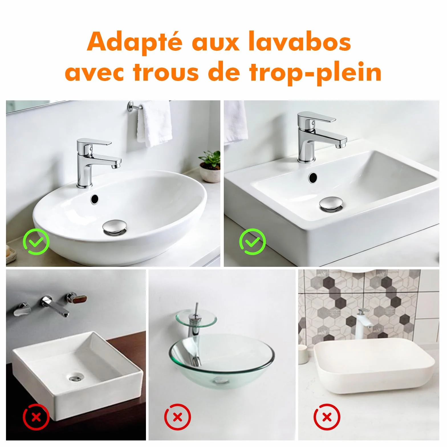 Ibergrif Bonde de Lavabo avec Trop-Plein Bouchon Clic-Clac Universel 1" 1/4 Finition Chromée