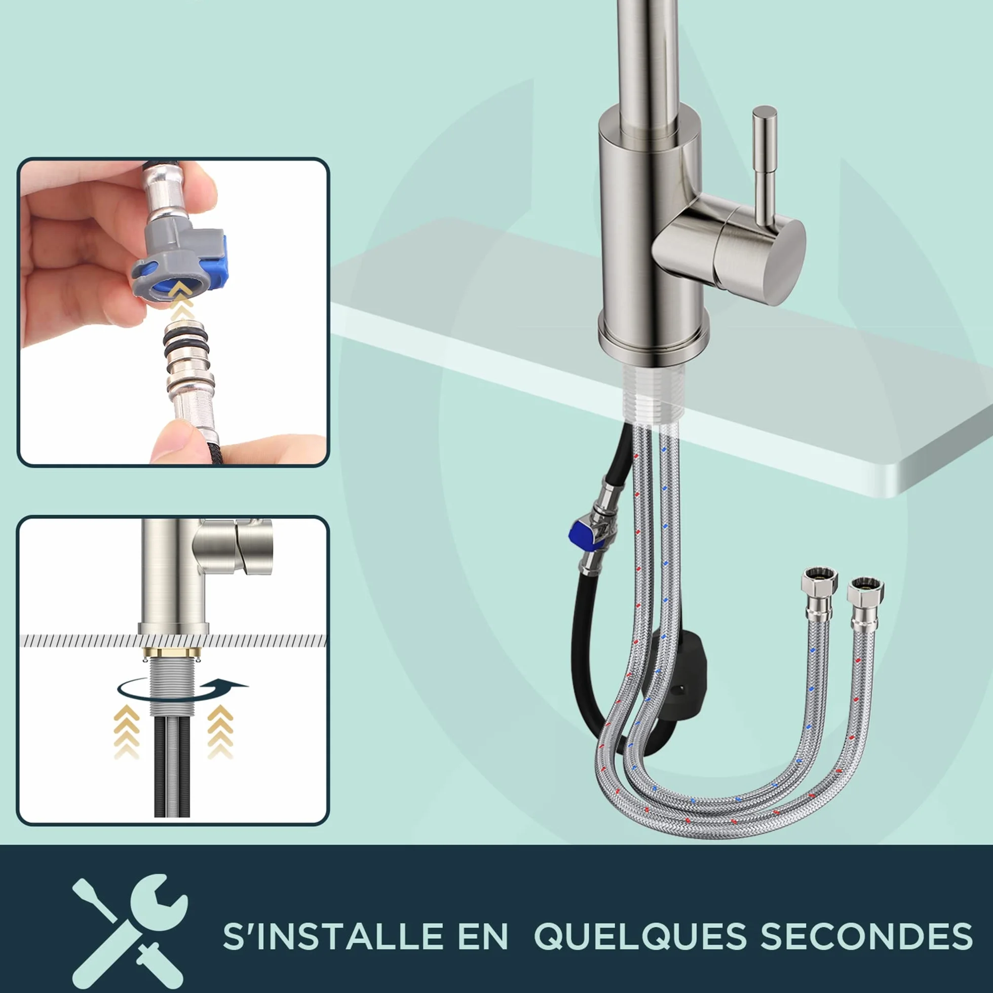FORIOUS Robinet Cuisine Douchette Extractible 360° Acier Inoxydable 2 Modes Pulvérisation Froid & Chaud