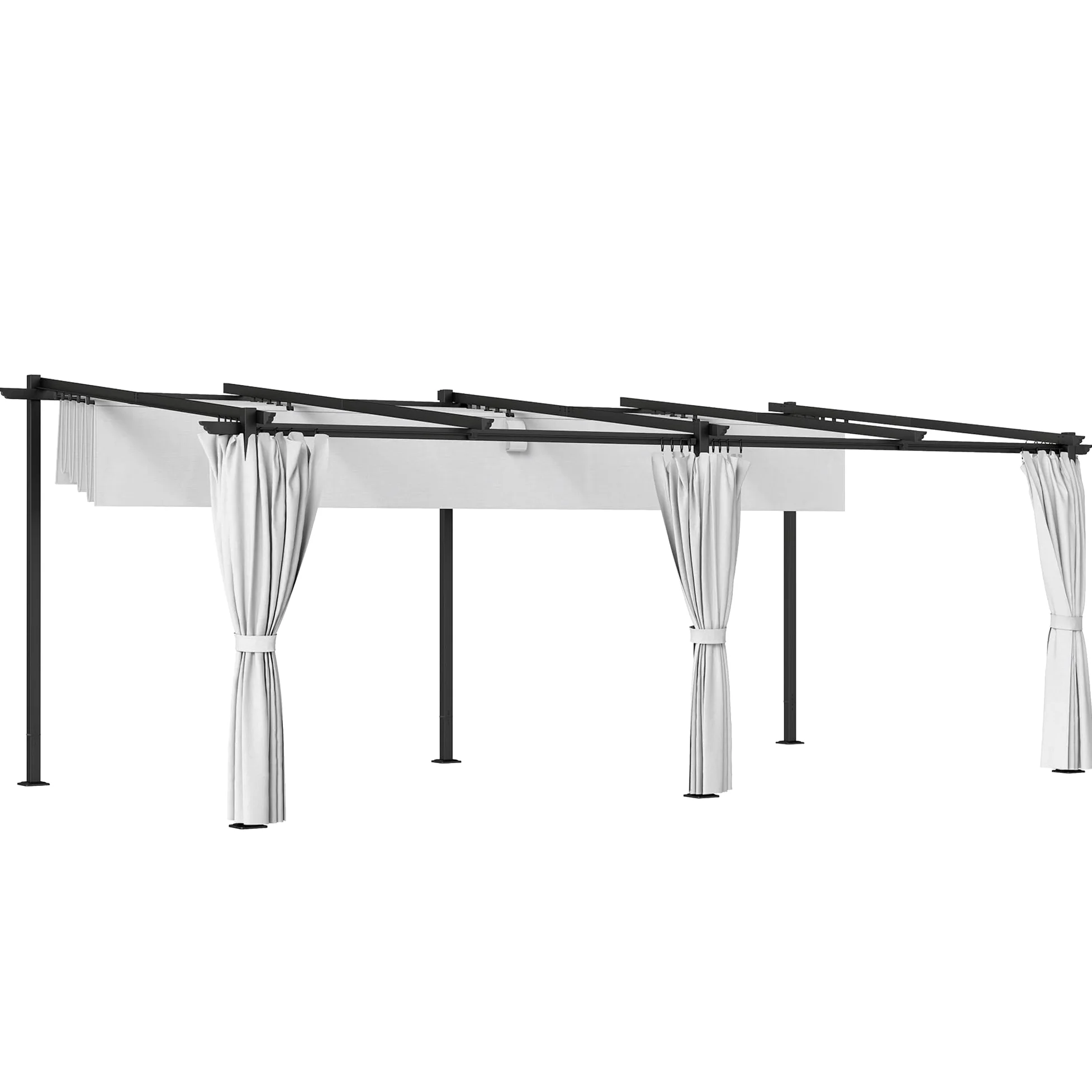 Outsunny Pergola rétractable 3 x 6 m avec Rideaux latéraux, tonnelle de Jardin en métal avec Protection Solaire UPF30+, abri pour terrasse, Patio, Gris Clair