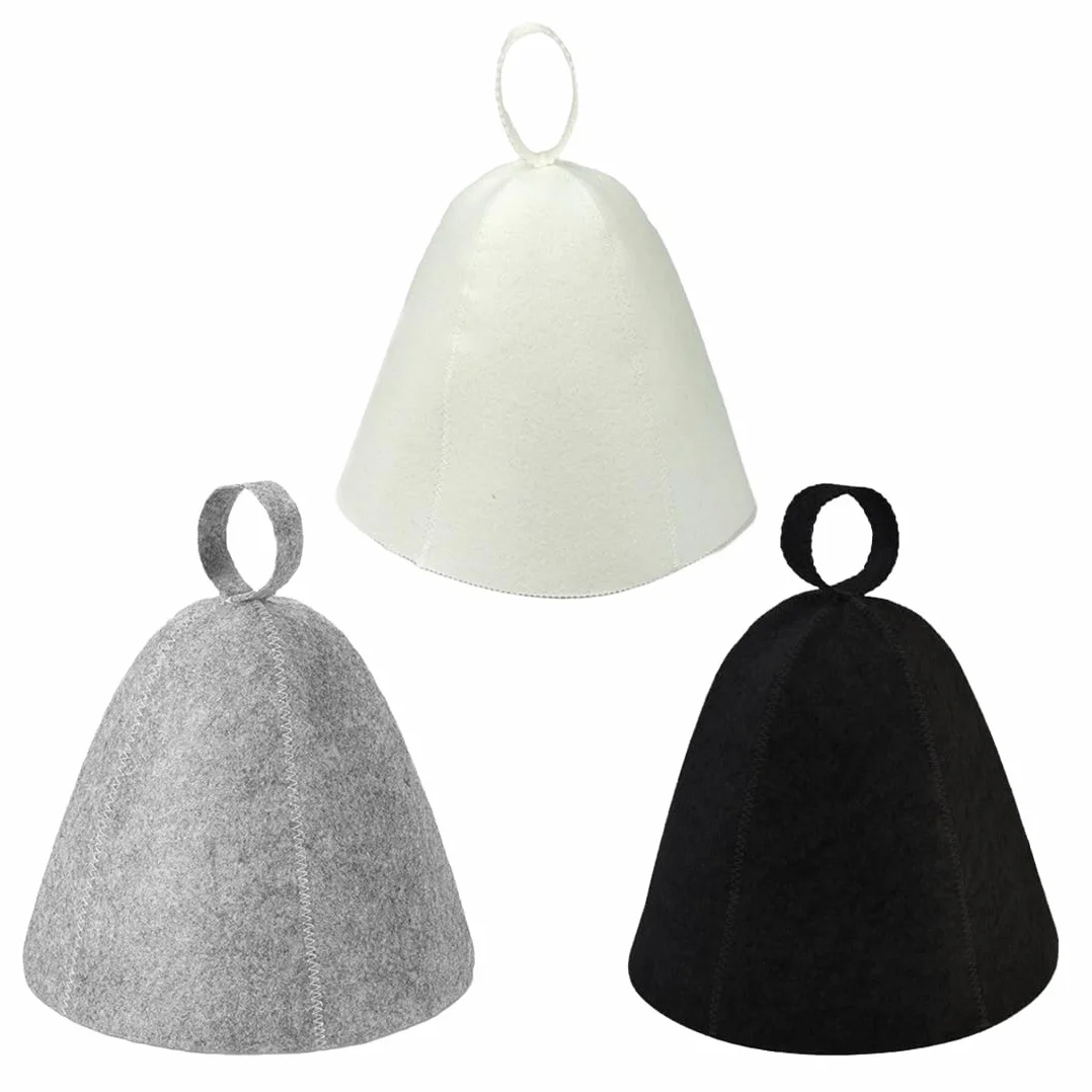 Chapeau Sauna en Feutre 3 Pièces, Bonnet Sauna 2 Pièces, Anti-Chaleur Casquette de Bain Vapeur pour Homme Femme (Gris, Noir, Blanc)