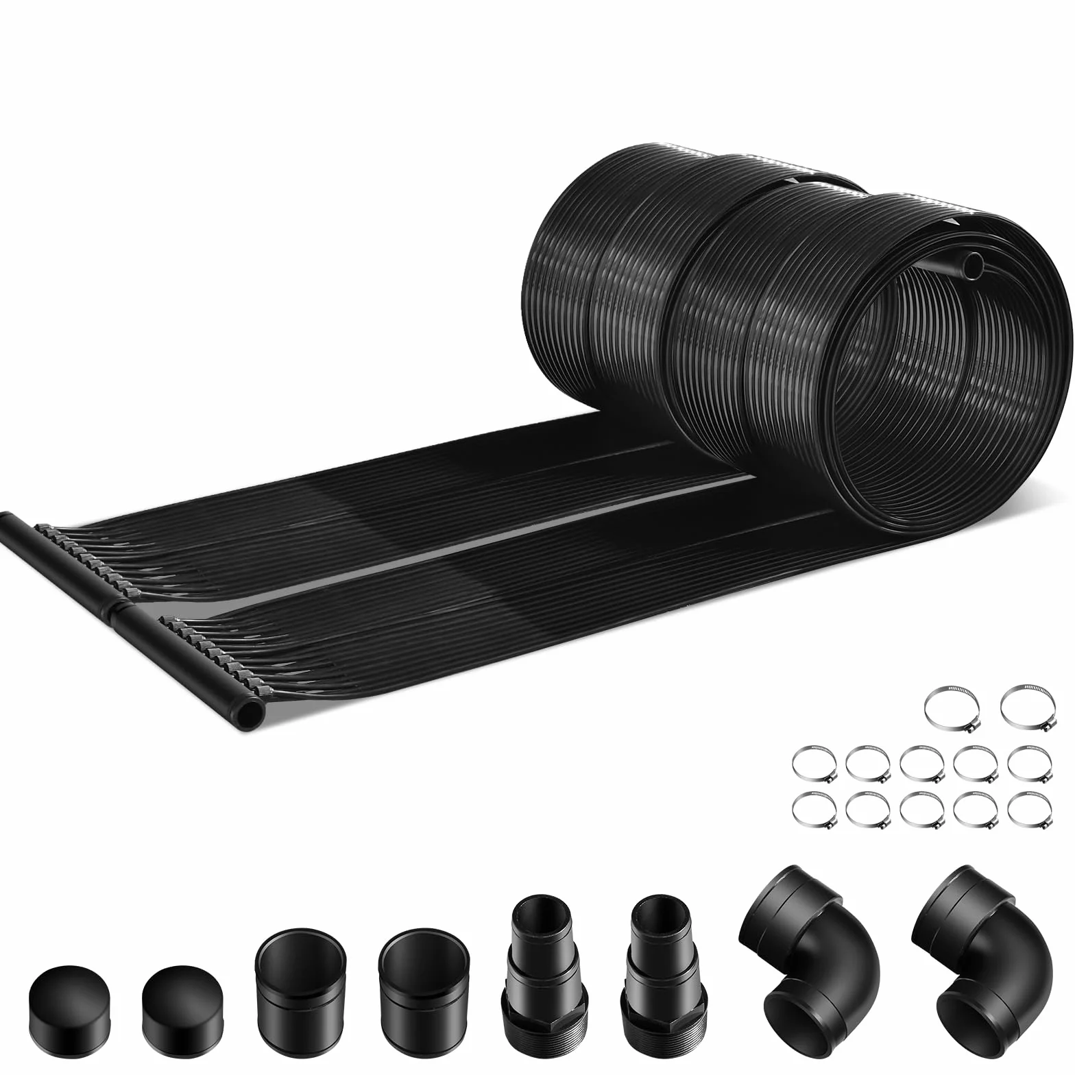 SOARS Réchauffeur Solaire, Lot de 2 Panneaux Solaire Piscine Hors Sol, Matériau PE de Qualité, Set d’Accessoires Complets, pour Piscine Jusqu’à 12000L d’Eau, Noir (3 x 0,75 m)