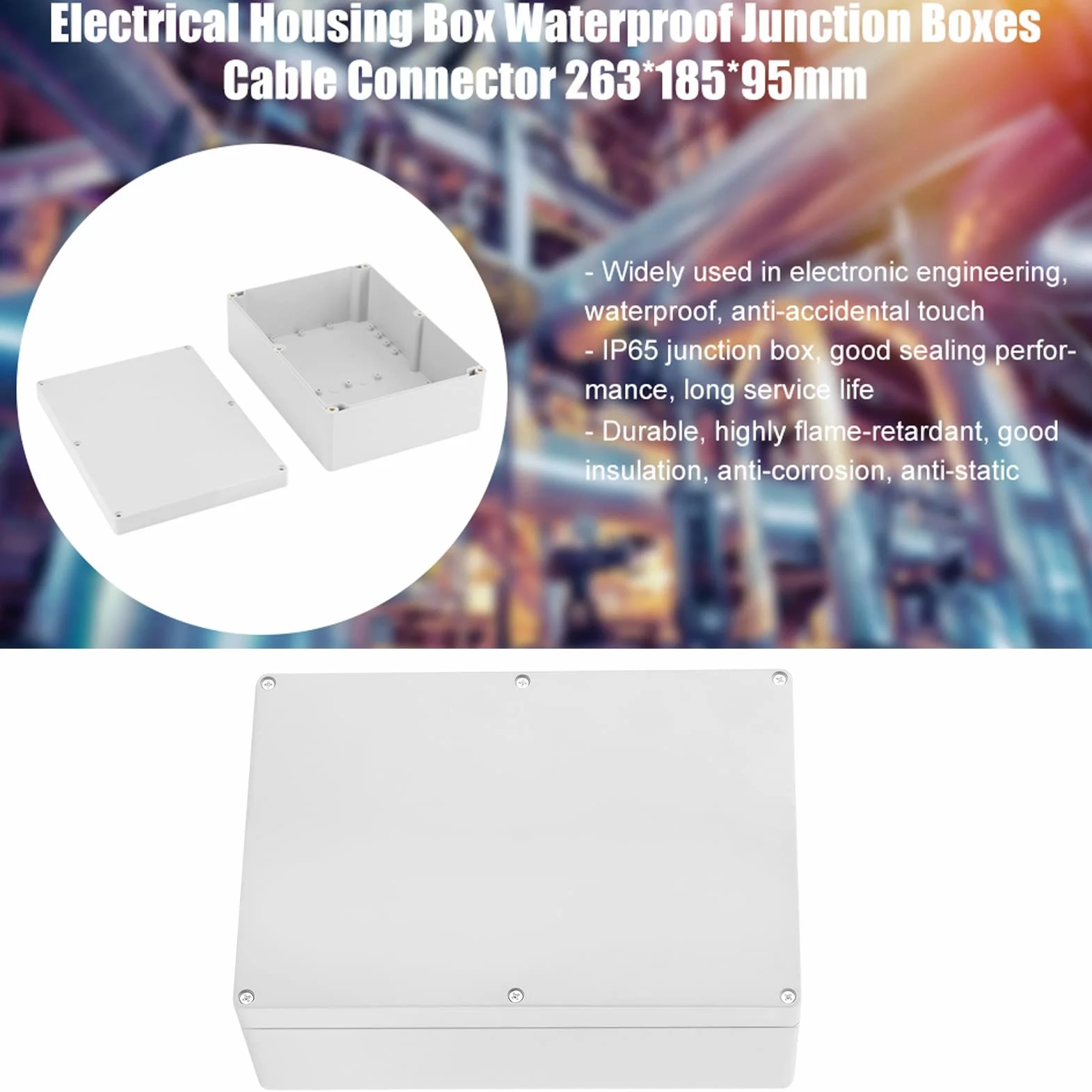Akozon Étanche Boîtier Électronique ABS 263x185x95 mm Boîte de Jonction Blanche