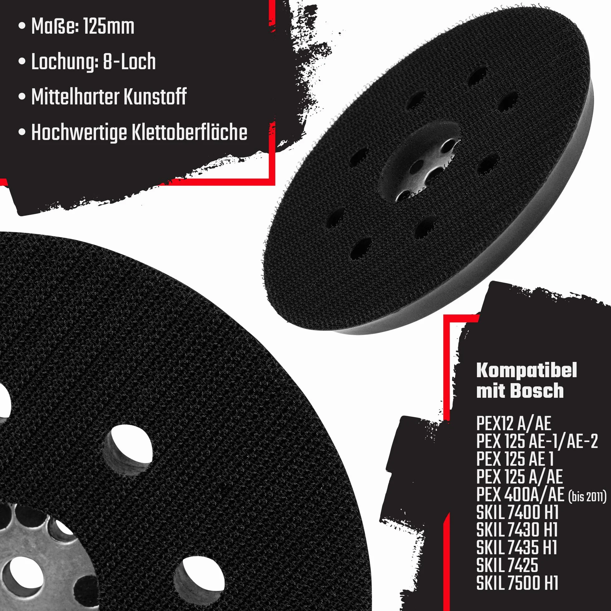 Disque Abrasif 125 mm 8 trous mi-dur Compatible Bosch SKIL