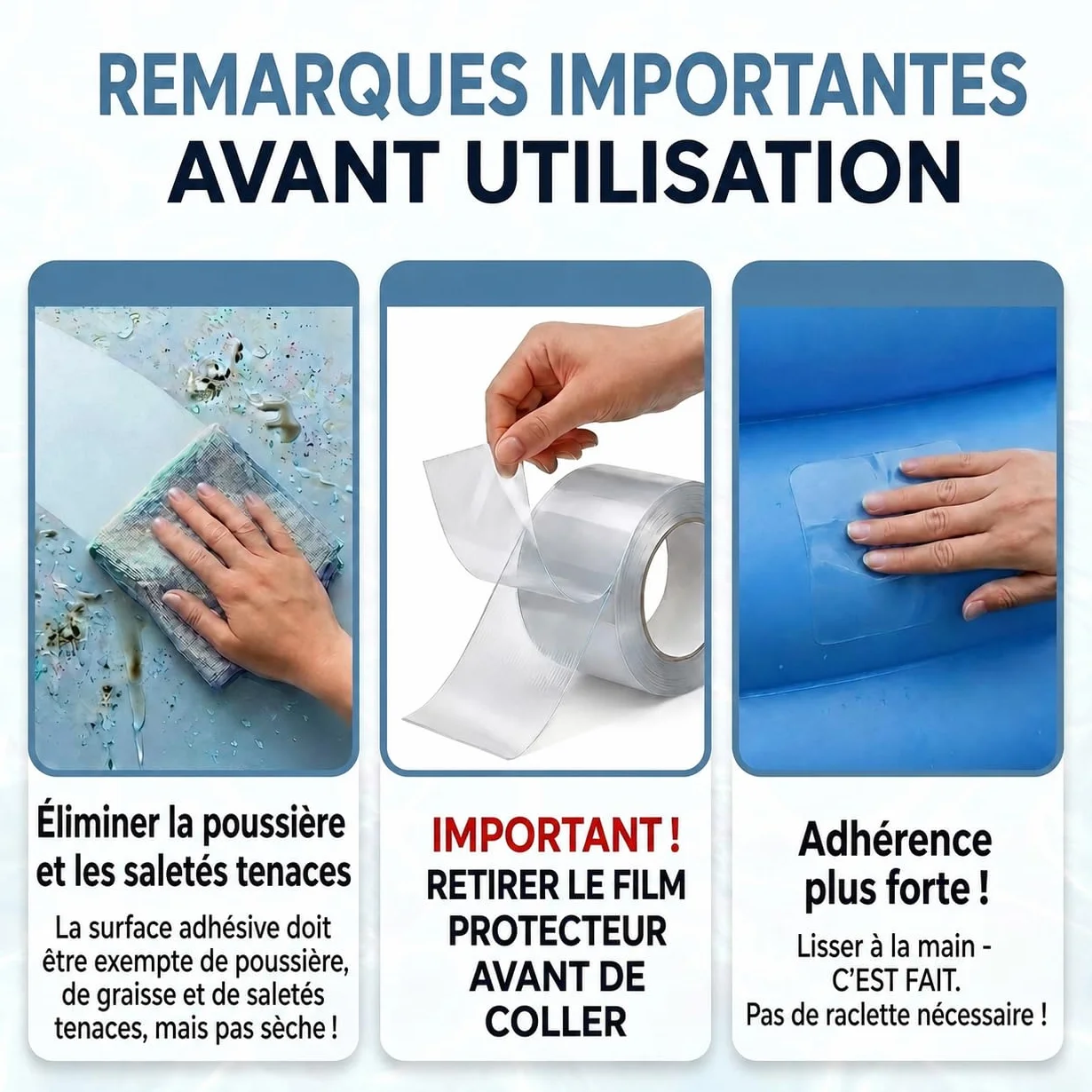 ATG® Kit réparation piscine sous l’eau – scotch étanche transparent 10×150 cm, ruban adhésif PVC