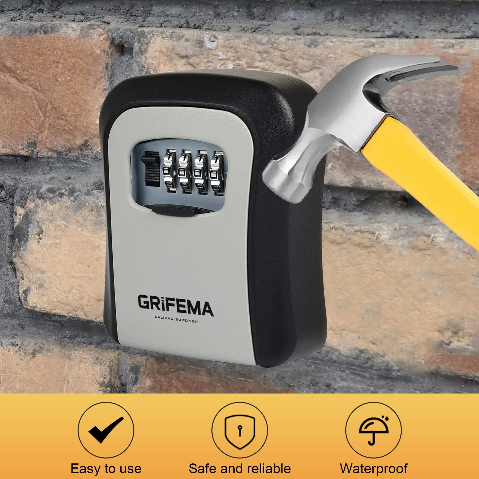GRIFEMA Boite à Clefs Murale avec Code Sécurisée Exterieur, Résistant aux Intempéries, Cofre Fort à Clé Robuste, Alliage de Zinc, Gris