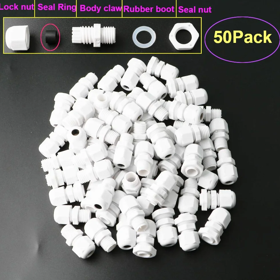 Presse-étoupes PG7 Nylon étanches Blanc 3-6.5mm GTIWUNG 50Pcs