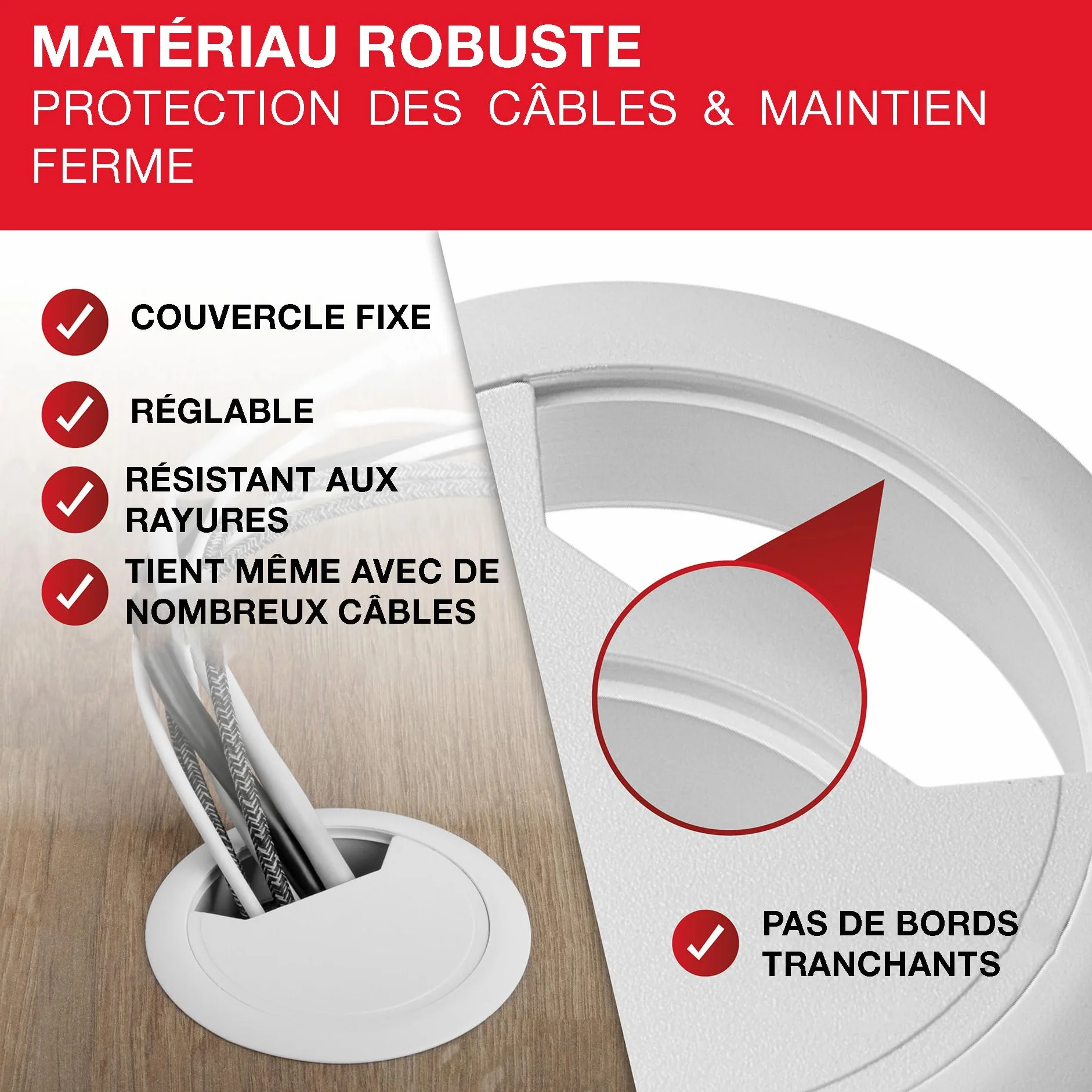 LouMaxx Lot de 2 Passe-Câbles de Bureau Blancs 60 mm