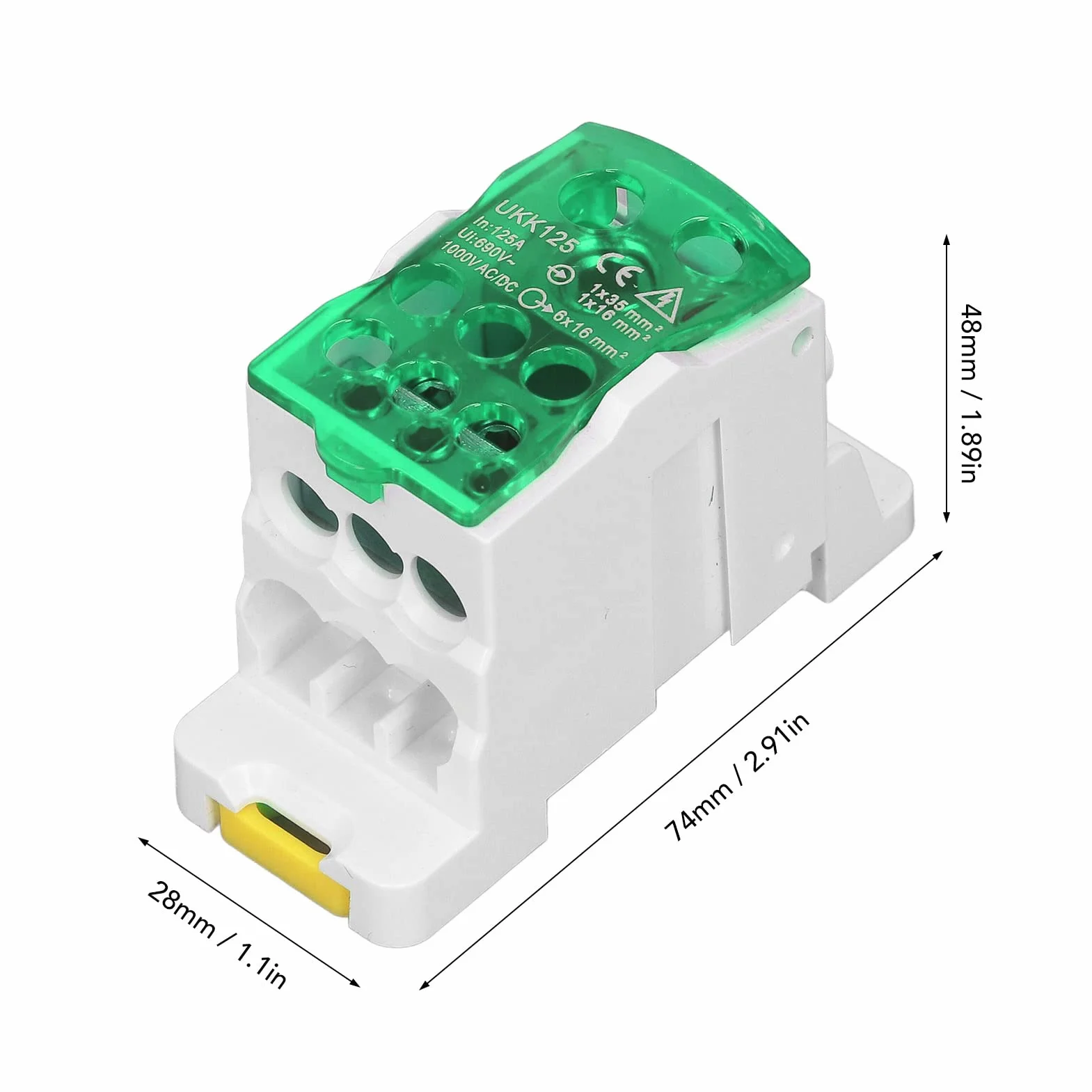 Boîte de Distribution Rail DIN 690V 125A Bornier Électrique Ignifuge PA66 Vert