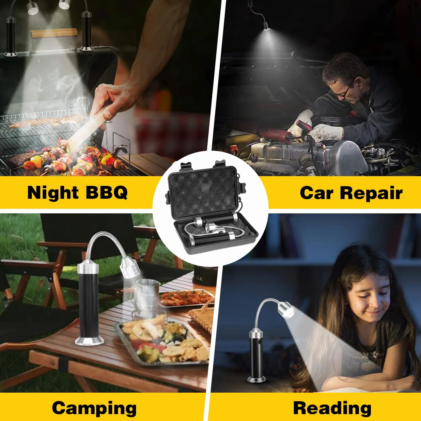 Lampe Barbecue LED Lot de 2 avec Base Magnétique 360° Flexible