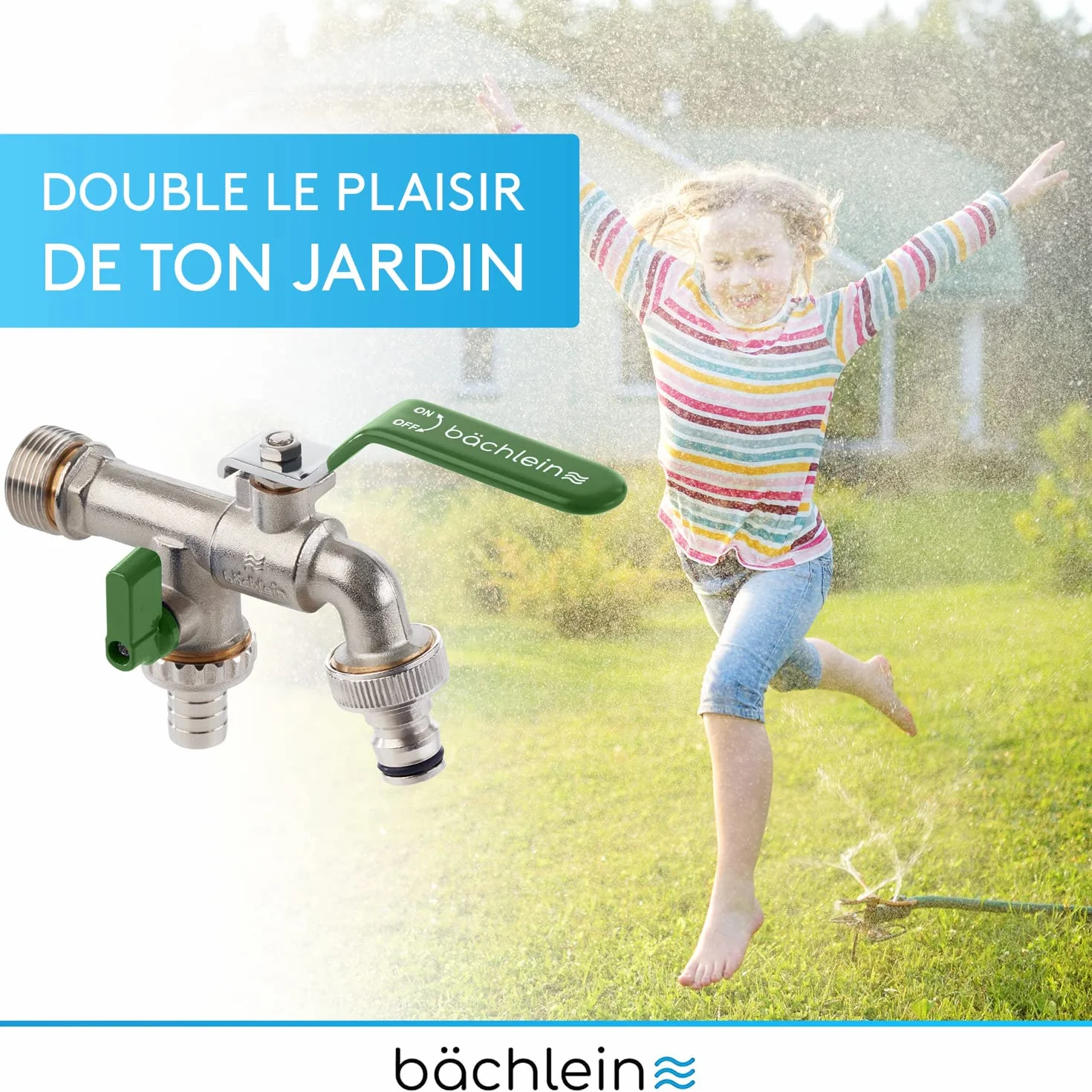 Bächlein Robinet Universel Double Jardin 2 Raccordements Tuyau Boisseau Sphérique 1/2 3/4 Pouces Sortie Extérieur