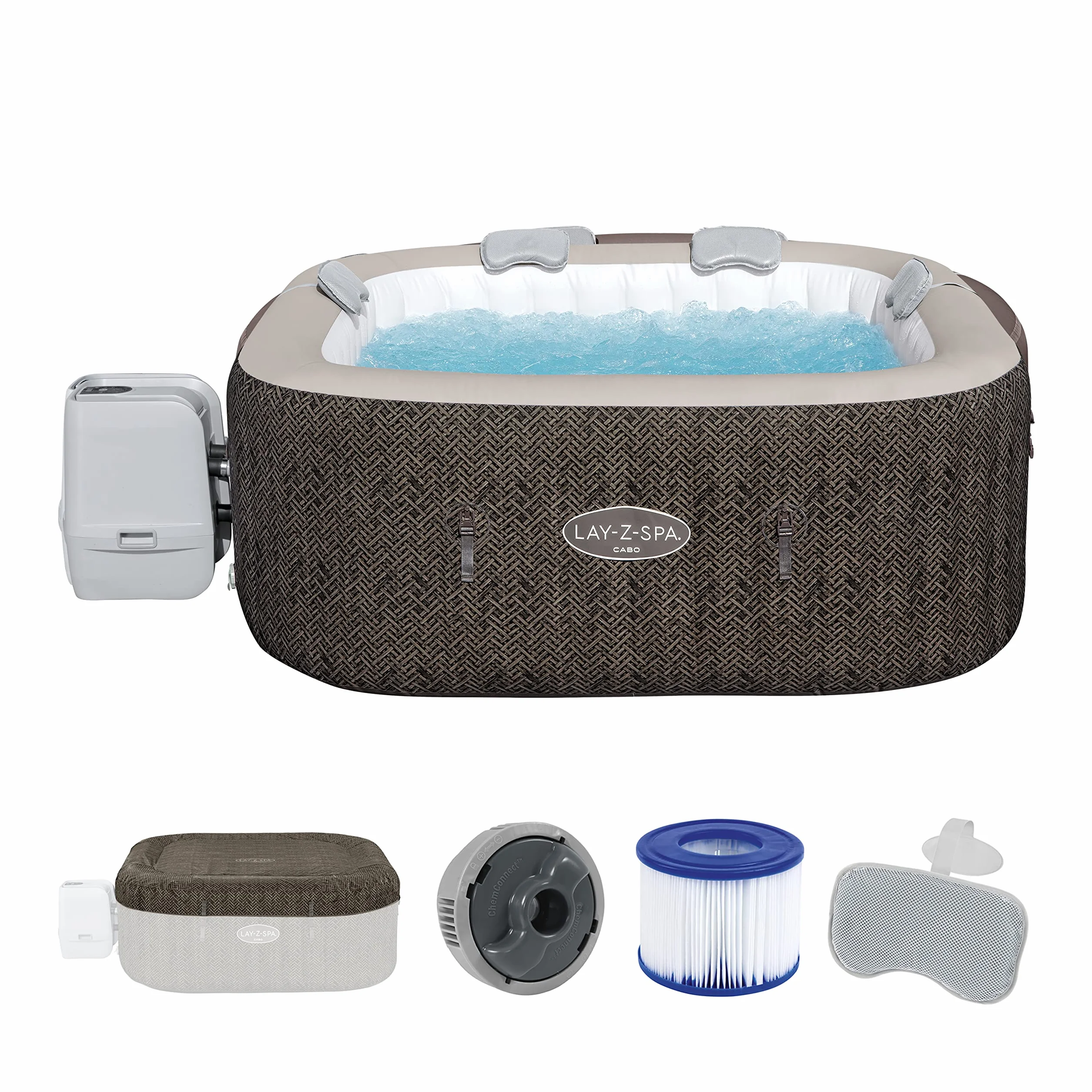 Bestway - Spa Gonflable Cabo Smart HydroJet Efficacité énergétique avec Application de contrôle 4 à 6 Personnes - 180 cm x 180 cm x 71 cm - Marron
