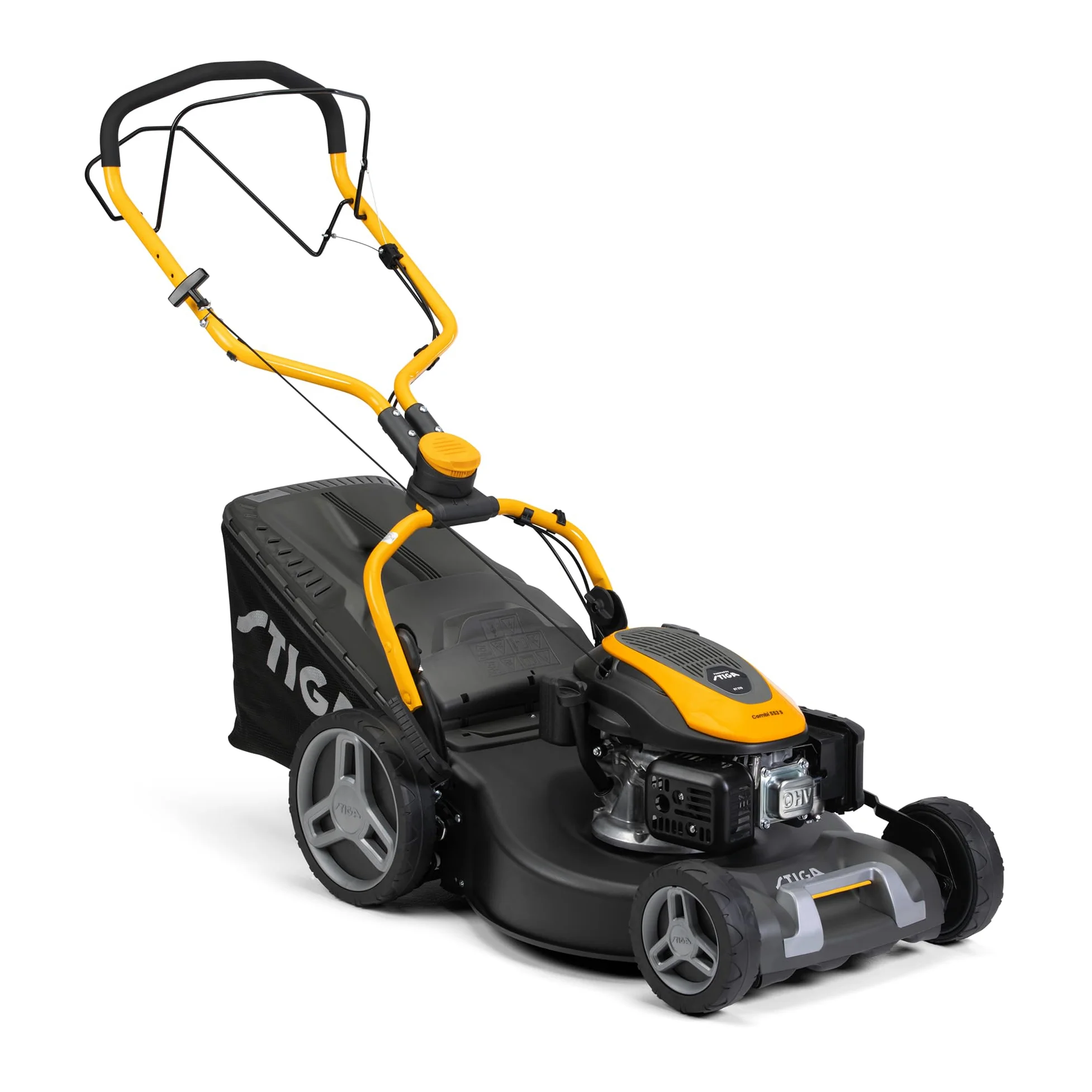STIGA Combi 553 S Tondeuse à Gazon tractée - Moteur 166cc, Largeur de Coupe 51cm, bac de ramassage 60L, système de Coupe 3 en 1, Gris