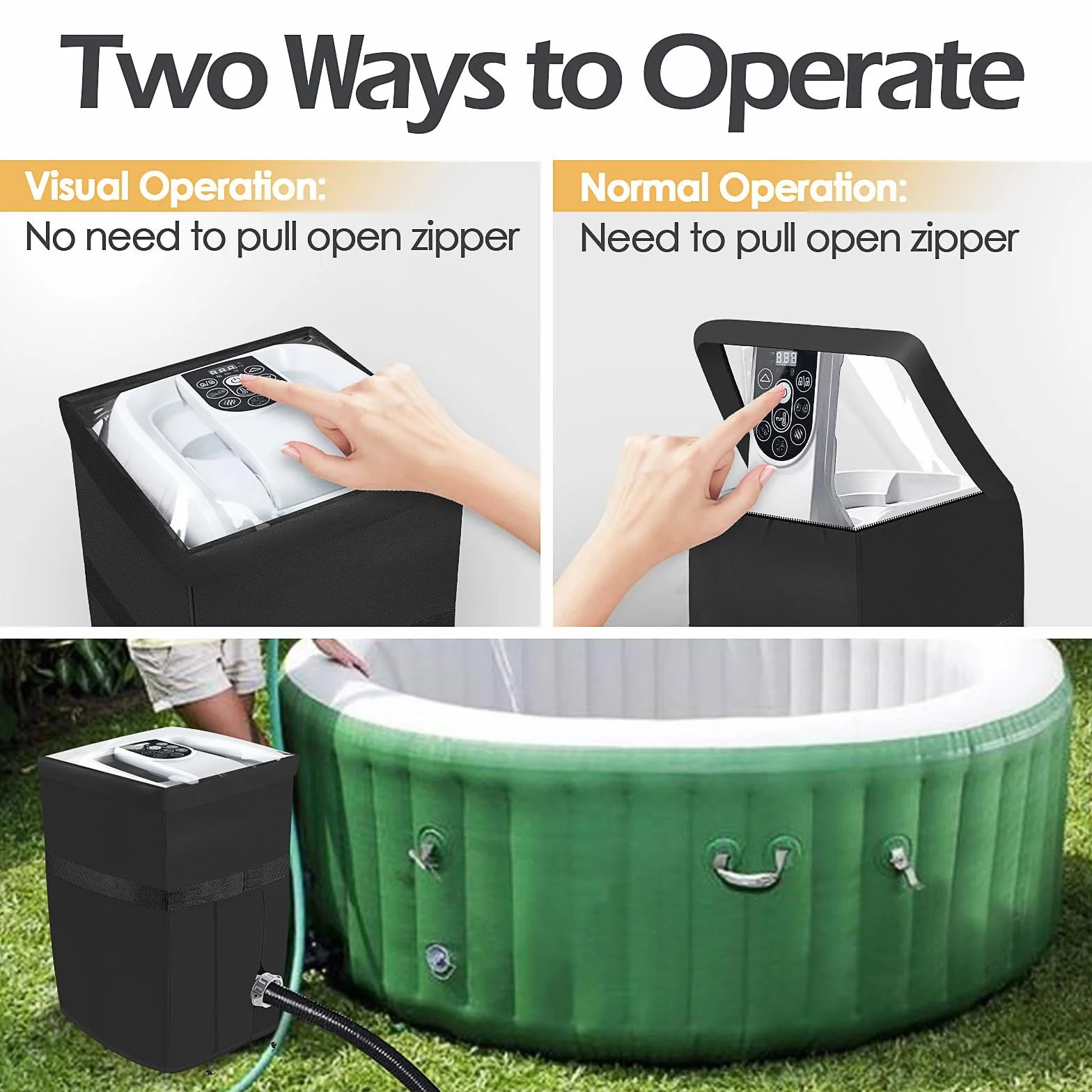 Housse de Pompe Gonflable Robuste pour Jacuzzi avec Ouverture à Fermeture éclair et Fenêtre PVC Transparent Noir