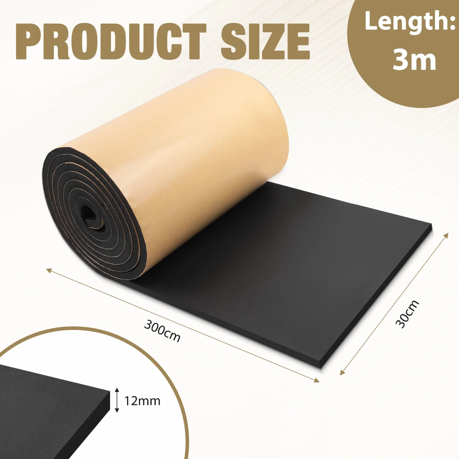Plaque de mousse autocollante anti vibration isolation phonique 300mm×12mm×3m Noir