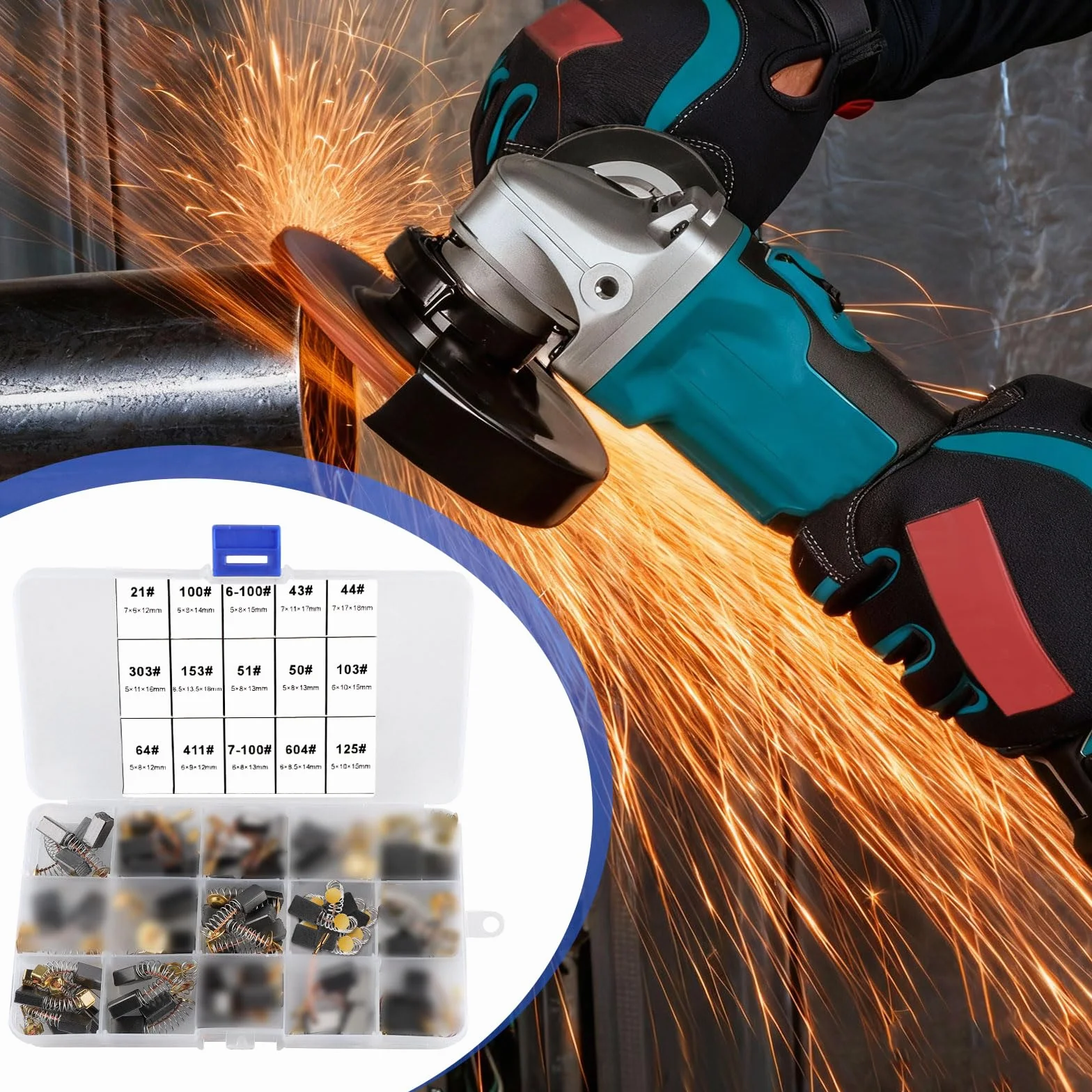Balais de Charbon 76 Pièces pour Outils Électriques Meuleuse Ponceuse Scies 15 Tailles Dureté Élevée