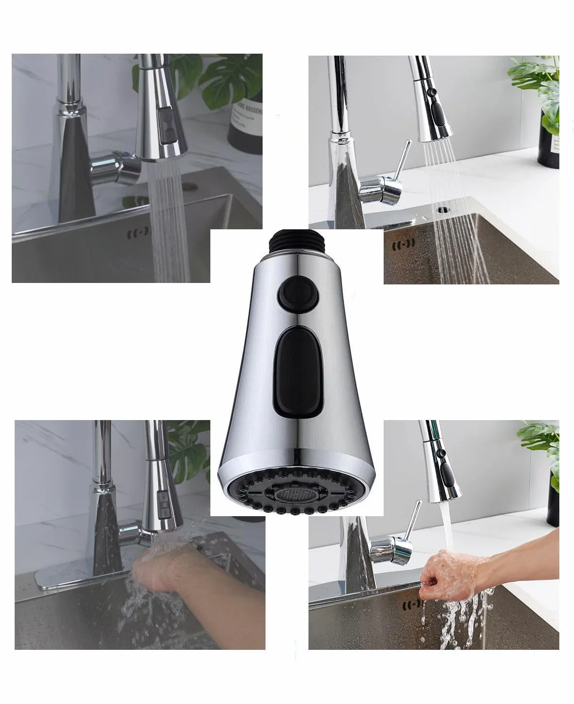 Douchette de Robinet de Cuisine 3 Modes 360° avec Bouton Pause et 9 Adaptateurs Universels