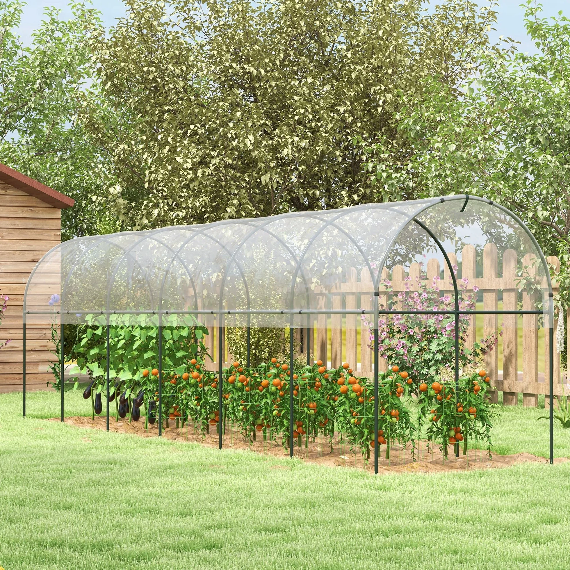 Outsunny Serre de Jardin 600 x 123 x 171 cm Transparent bâche renforcée châssis en Acier