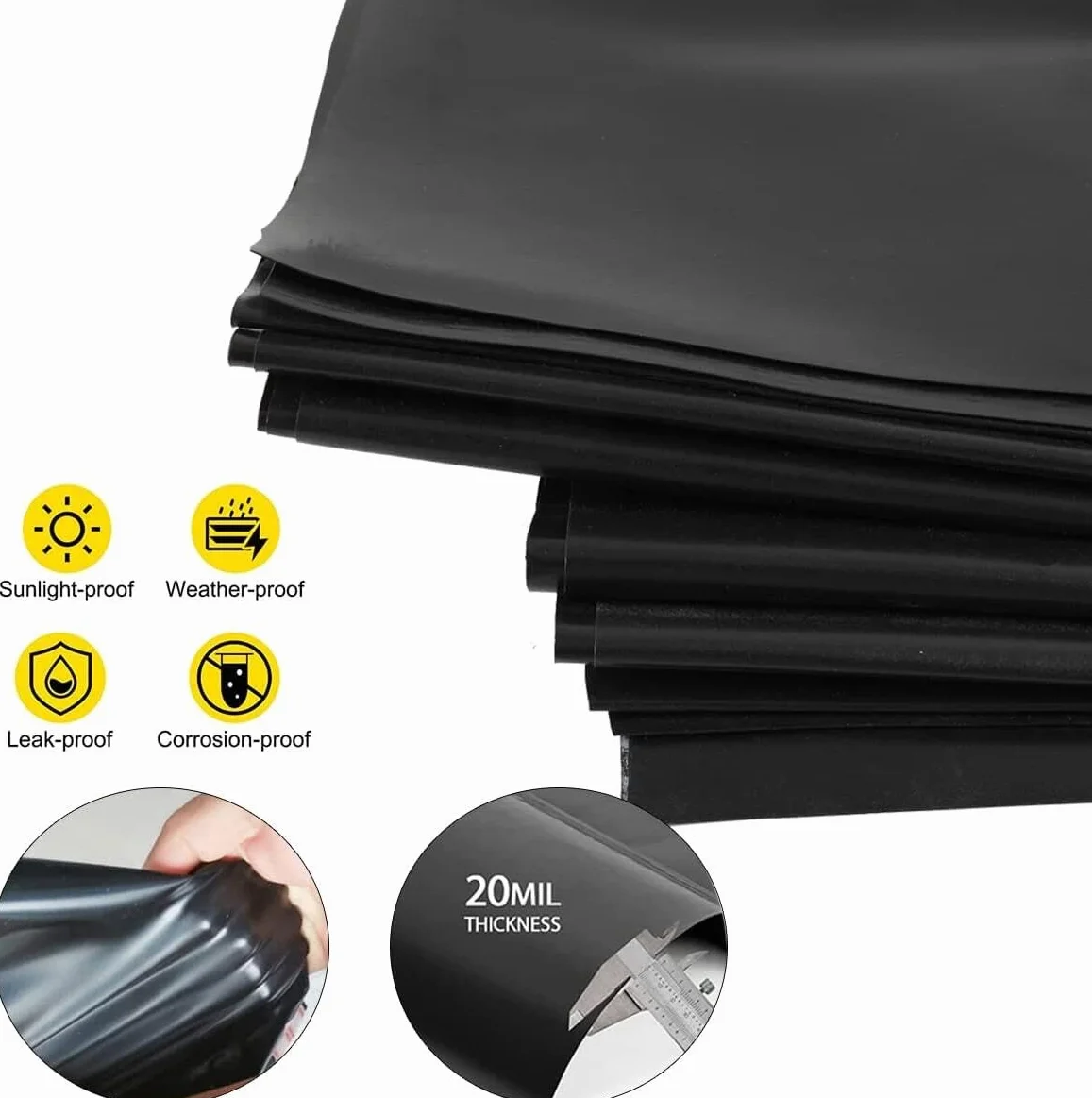 Bâche de Bassin Grand Bassin à Poissons Piscines Membrane Renforcée LLDPE Noir 7.6m x 6m