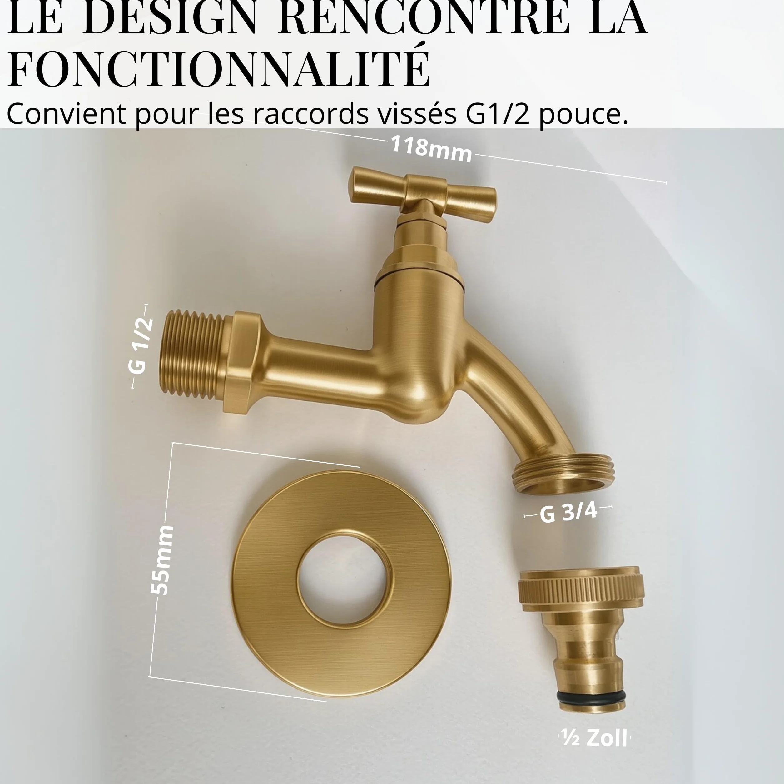 LIVLIG Robinet d'Eau Extérieure 1/2 Pouce Laiton Robinet de Jardin Doré Vert Sauge