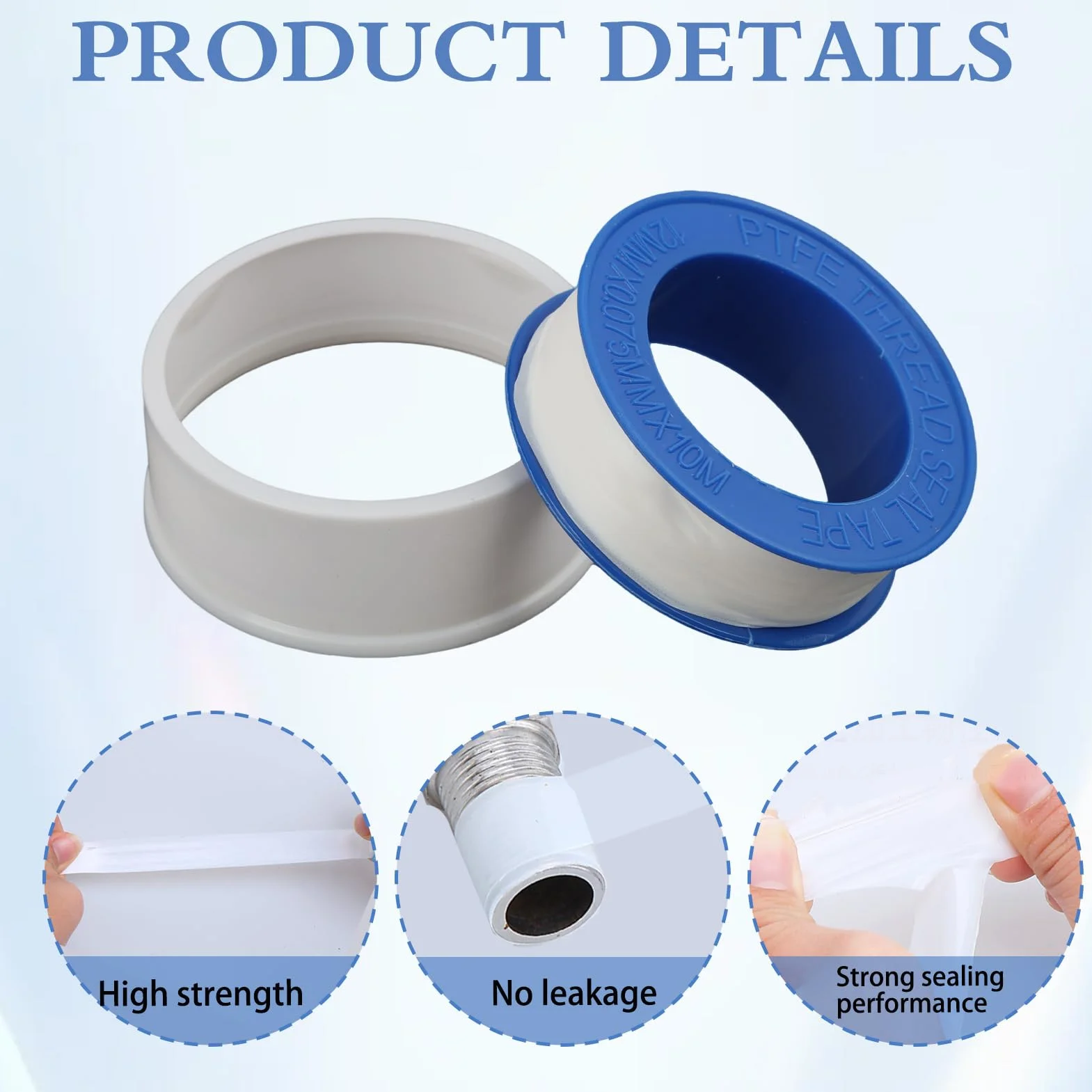 Ruban de PTFE 10Mx12MM, Scotch anti Fuite d'Eau, Ruban Etancheite Plomberie, Résistant aux Températures Extrêmes
