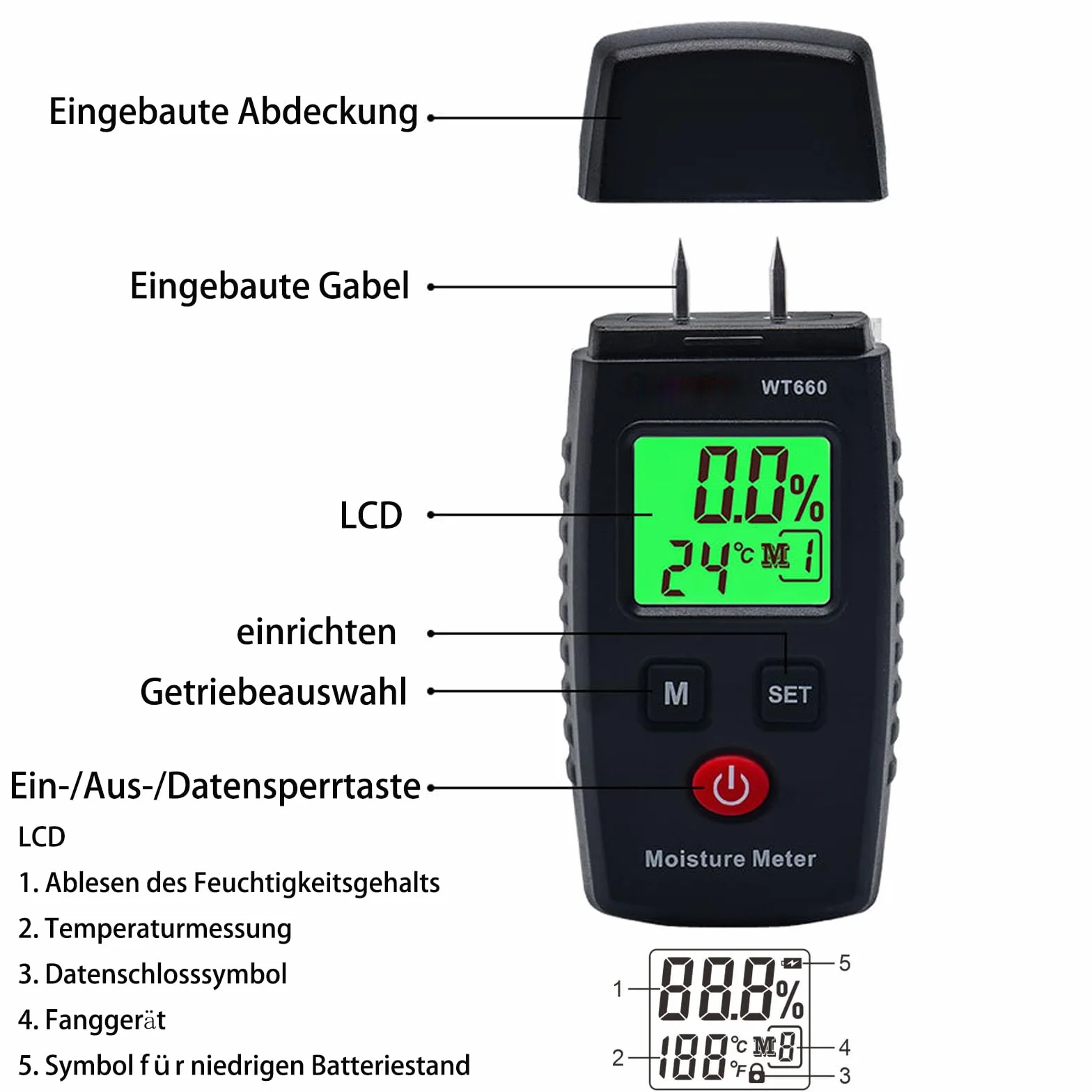 Hygromètre à pin pour bois 7 modes écran LCD rétroéclairage détecteur de moisissure matériaux de construction