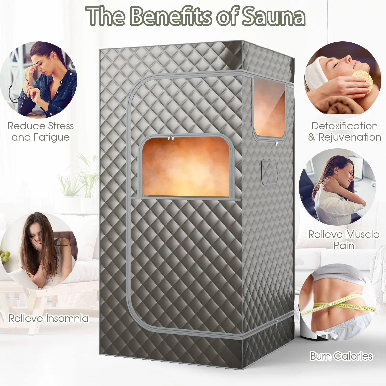 HOMASIS Sauna à Vapeur Portable 3L avec Générateur, Télécommande, 9 Niveaux de Température, Chaise Pliante Gris