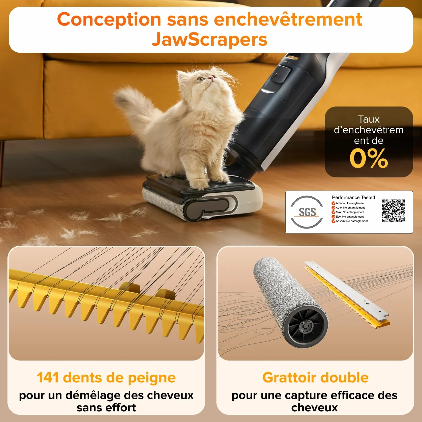 Roborock F25 LT aspirateur laveur 20 000 Pa autonettoyage haute température 90 °C séchage rapide inclinable 180° nettoyage bord à bord sols durs