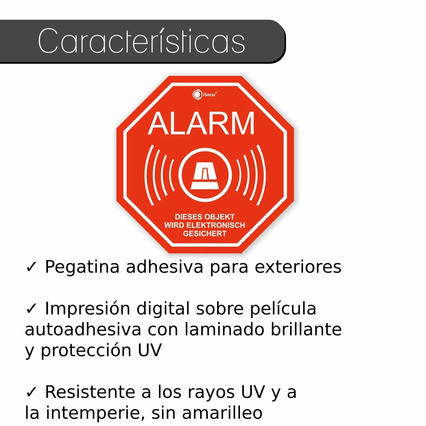 Autocollants d’alarme 5x5 cm Attention objet sous protection électronique pour fenêtre vitre porte extérieur résistant aux intempéries Set de 6