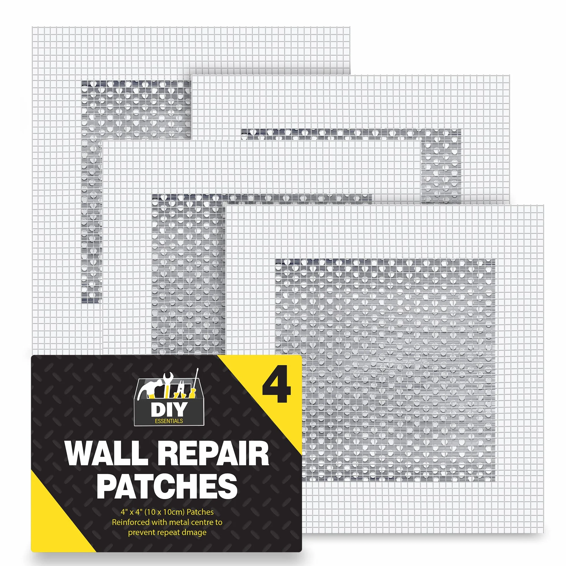 Lot de 4 Patchs de Réparation Murale 10 x 10 cm | Kit Autocollant pour Plaques de Plâtre