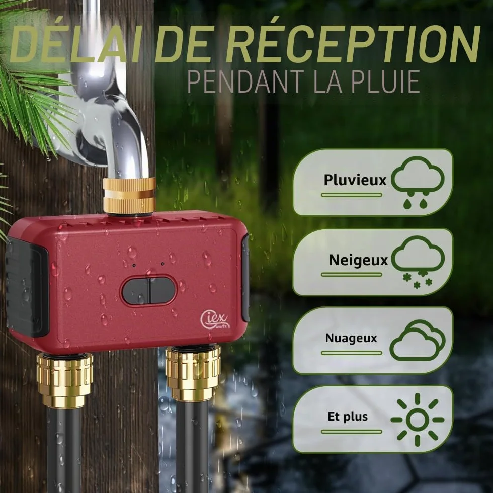 GIEX Programmateur d’arrosage Wi-Fi 2 Zones, Compatible Tuya Smart Life
