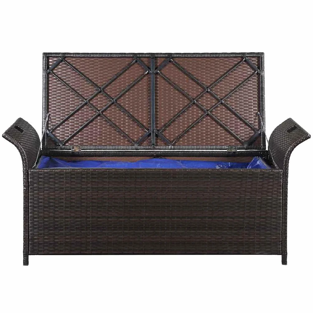 Banc de jardin 138 cm Résine tressée Marron avec coussin