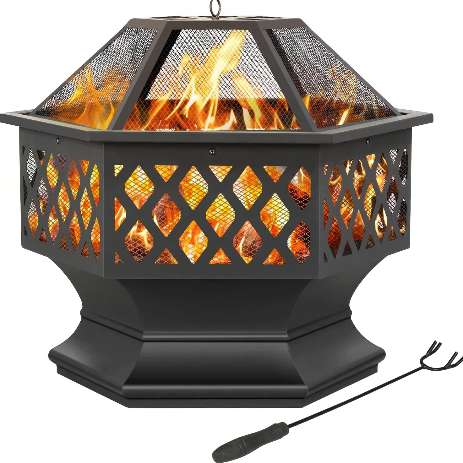 Yaheetech Brasero Exterieur 23" Brasero de Jardin pour Fête 61 cm L x 62 cm H Foyer Poêle Chauffant Noir Terrasse, Patio, Arrière-Cour, Piscine