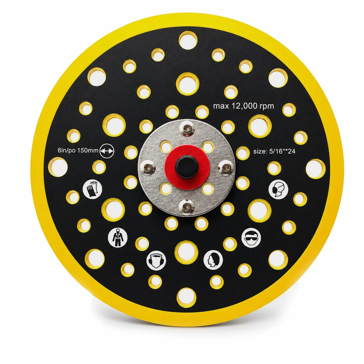 Plateau de Ponçage 52 Trous 150mm Compatible Mirka CEROS DEROS Patin 5/16 M8 Abranet Auto Agrippant