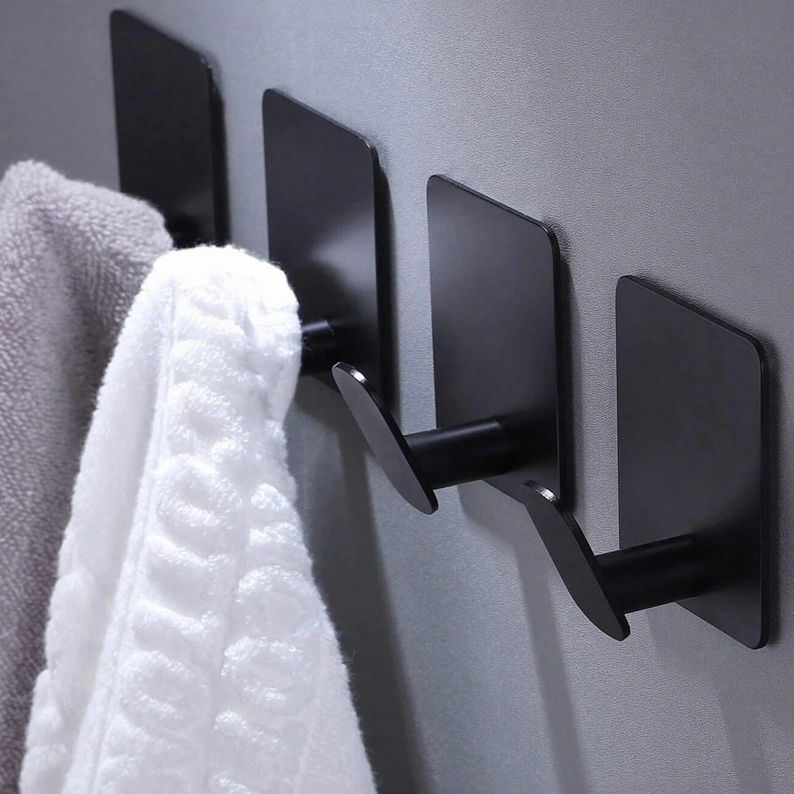 Crochet Adhésif Mural Acier Inoxydable Noir 4 Pièces Porte Manteau Porte Serviette Salle de Bain
