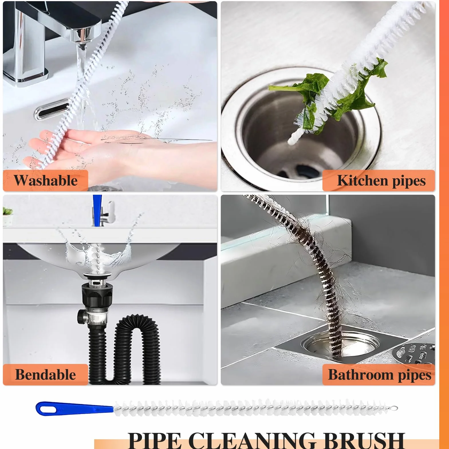 Redamancy Brosse Deboucheur Canalisation 4 Pièces Outil Débouchage Évier Tuyauterie