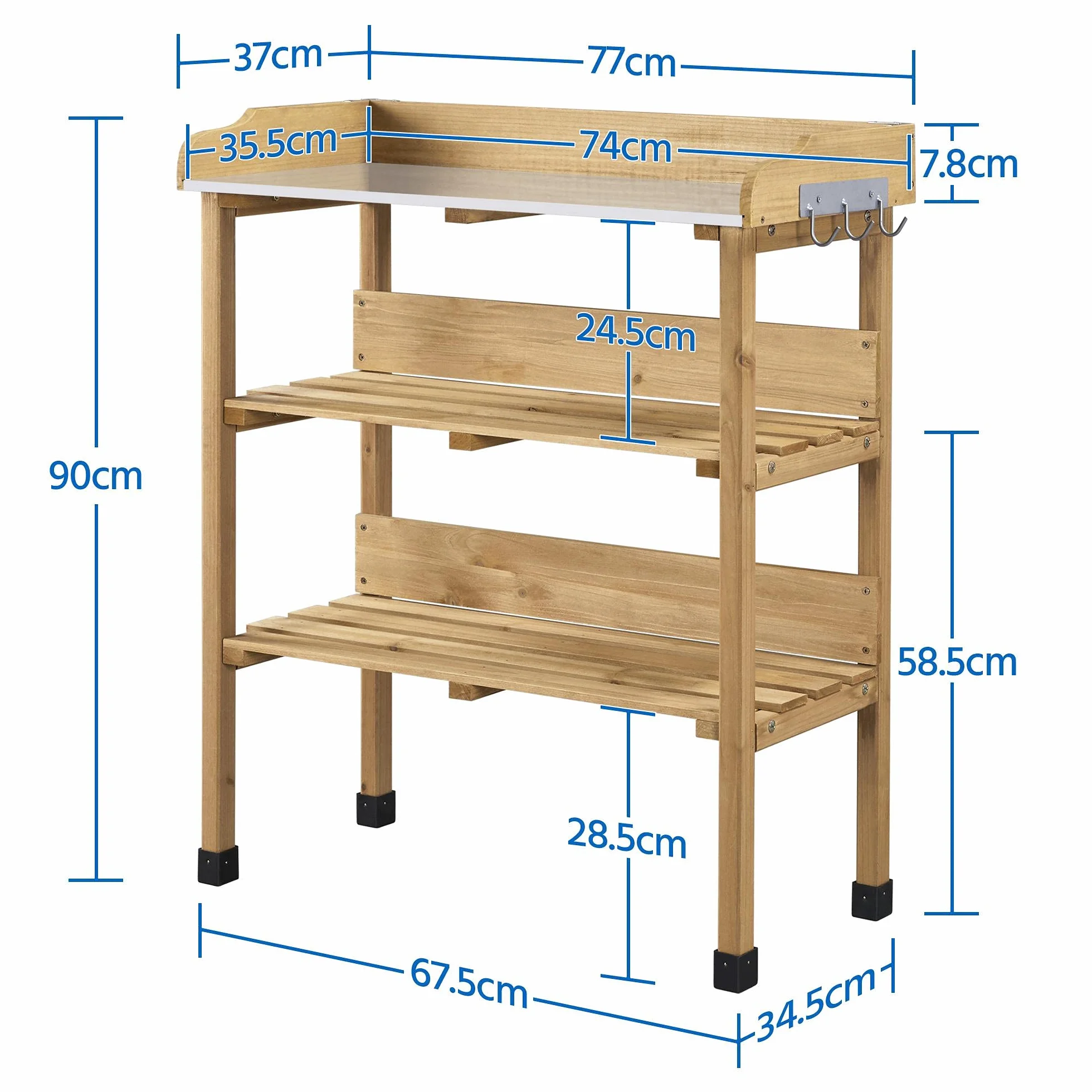 Yaheetech Table de Rempotage Extérieure en Bois Sapin avec Étagère de Rangement 3 Crochets