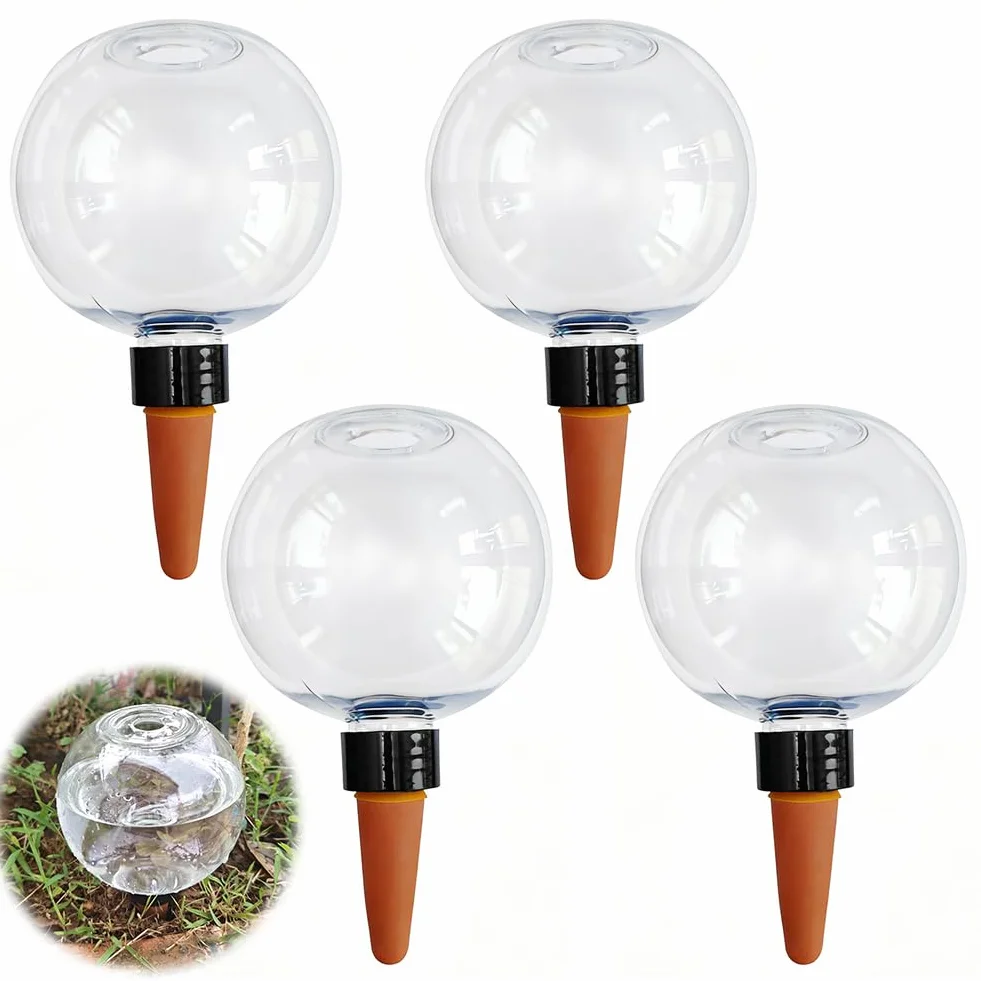 Lot de 4 boules d'eau pour plantes, auto-arrosage, auto-arrosage des plantes, pour l'intérieur et l'extérieur, arrosage automatique transparent des plantes (transparent)